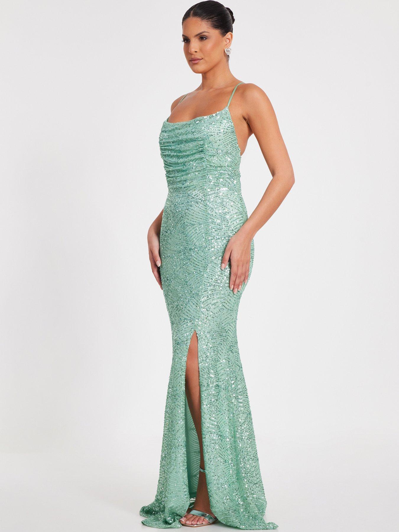  image of quiz-pale-green-sequin-fishtail-maxi-dress