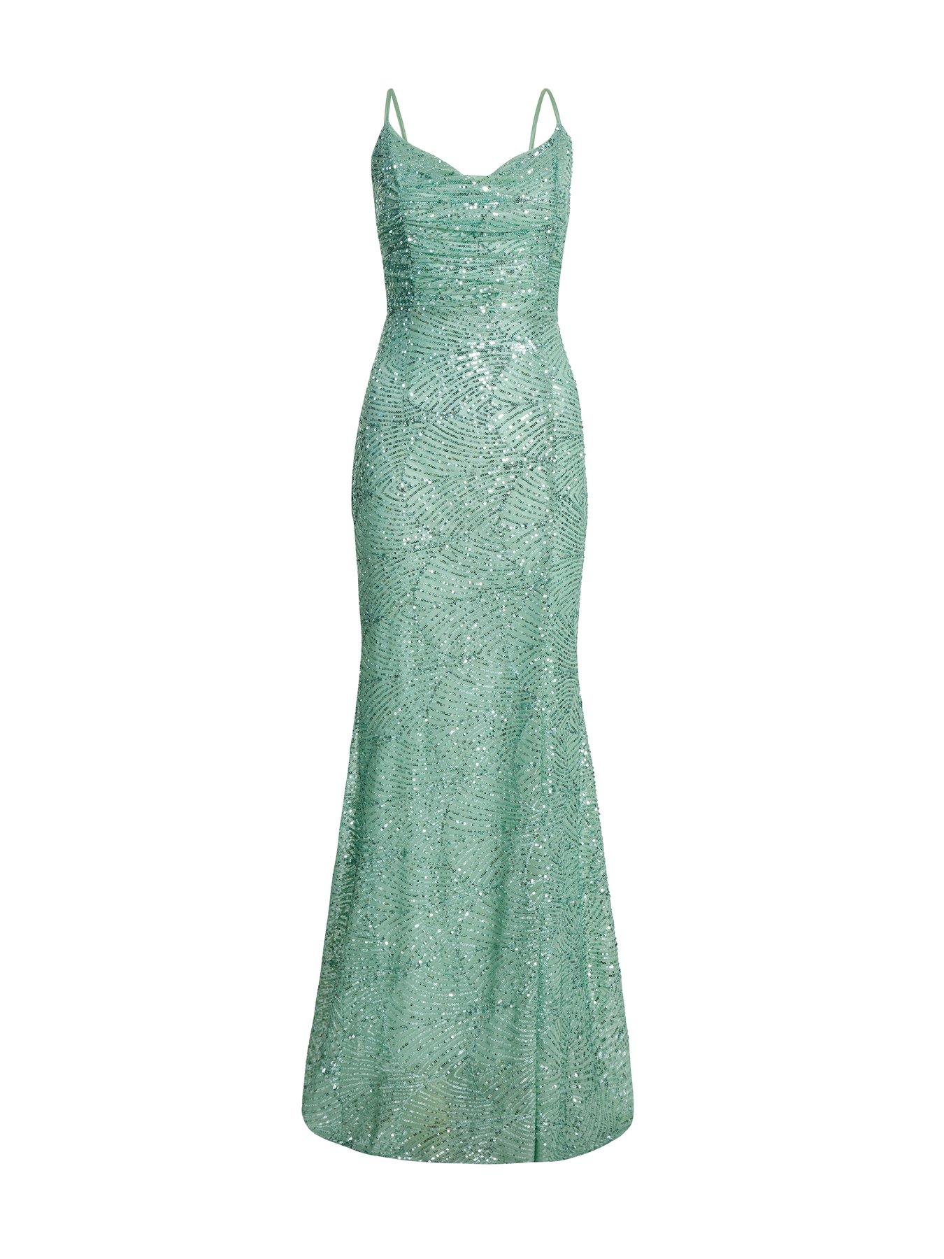  image of quiz-pale-green-sequin-fishtail-maxi-dress