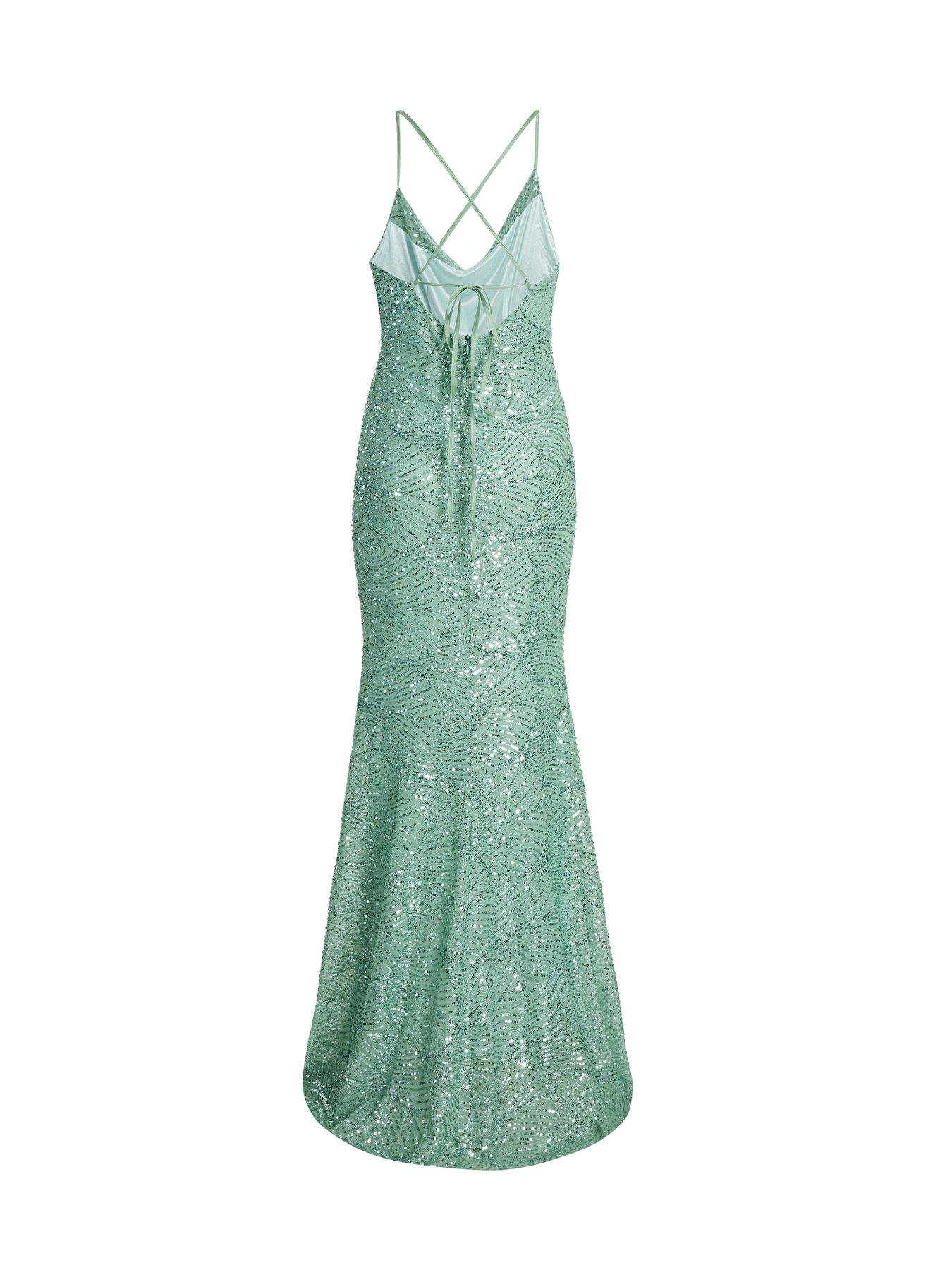  image of quiz-pale-green-sequin-fishtail-maxi-dress