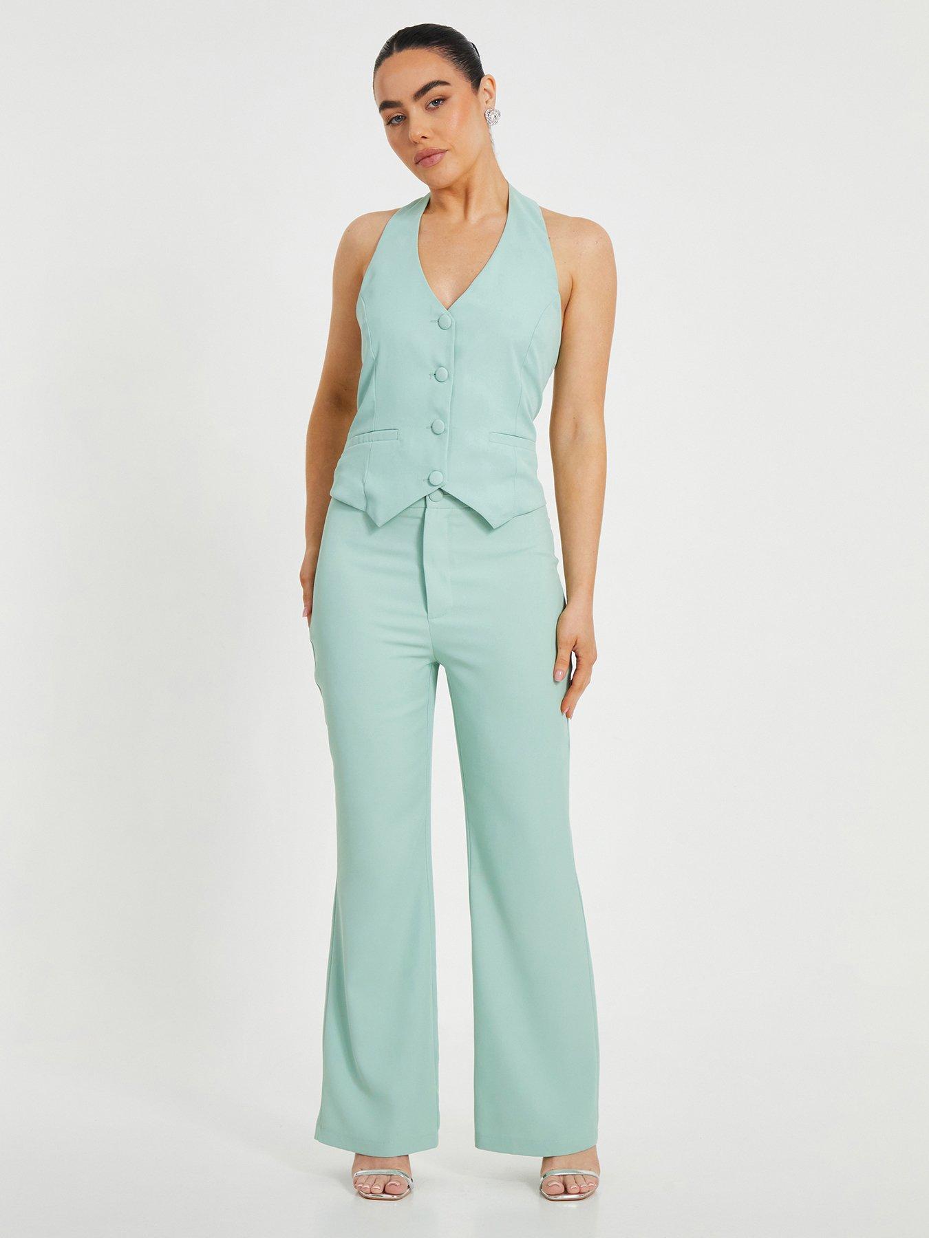 undefined Petite Mint Woven Flared Trousers