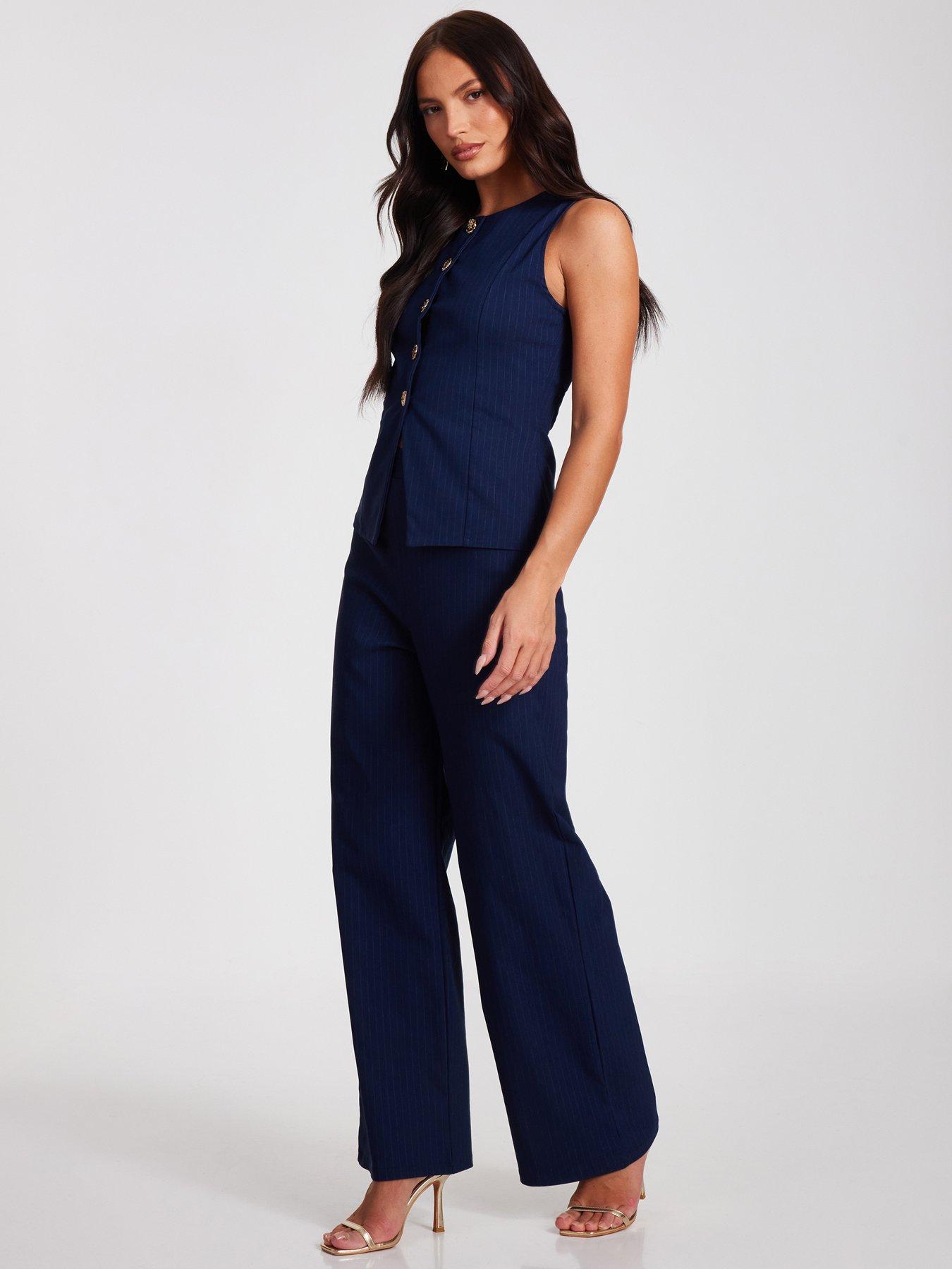  image of quiz-navy-pinstripe-button-front-waistcoat