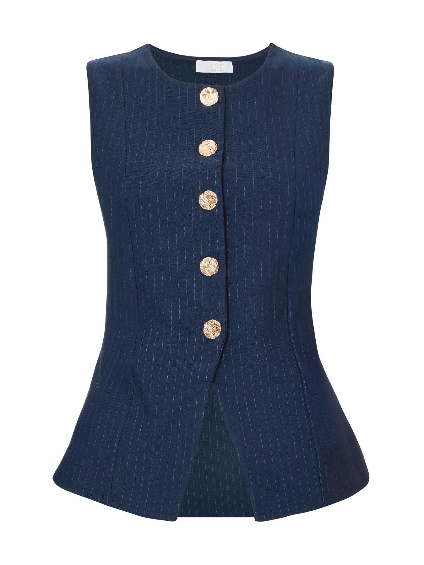 image of quiz-navy-pinstripe-button-front-waistcoat