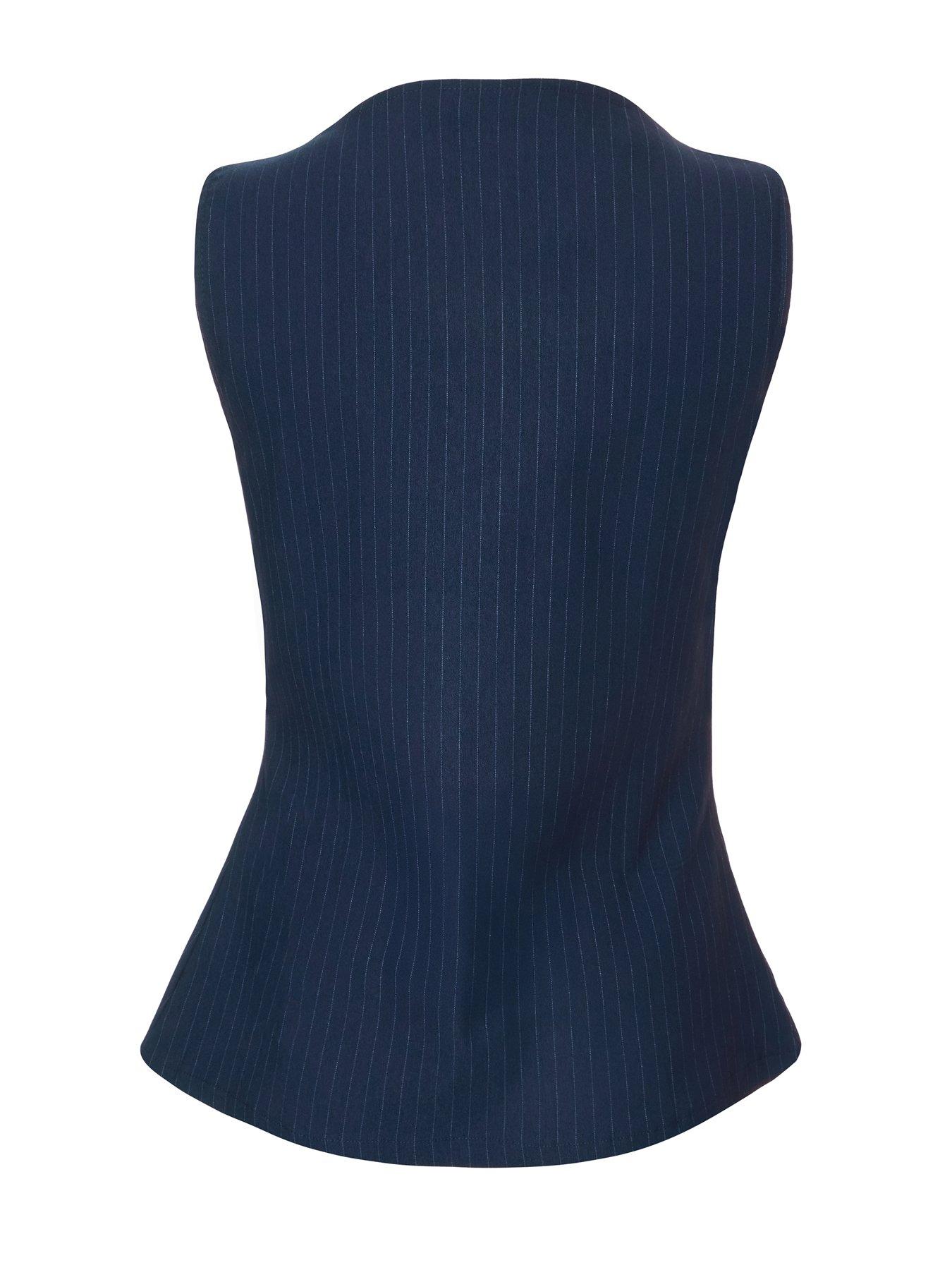  image of quiz-navy-pinstripe-button-front-waistcoat