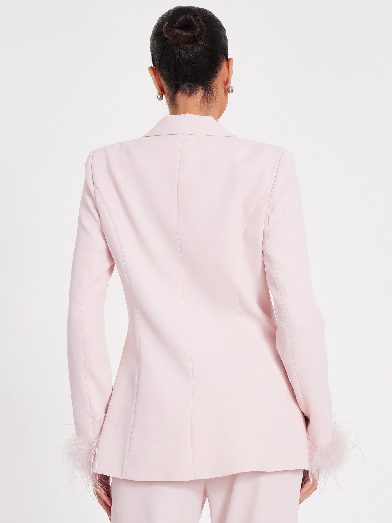  image of quiz-pink-feather-trim-tailored-blazer