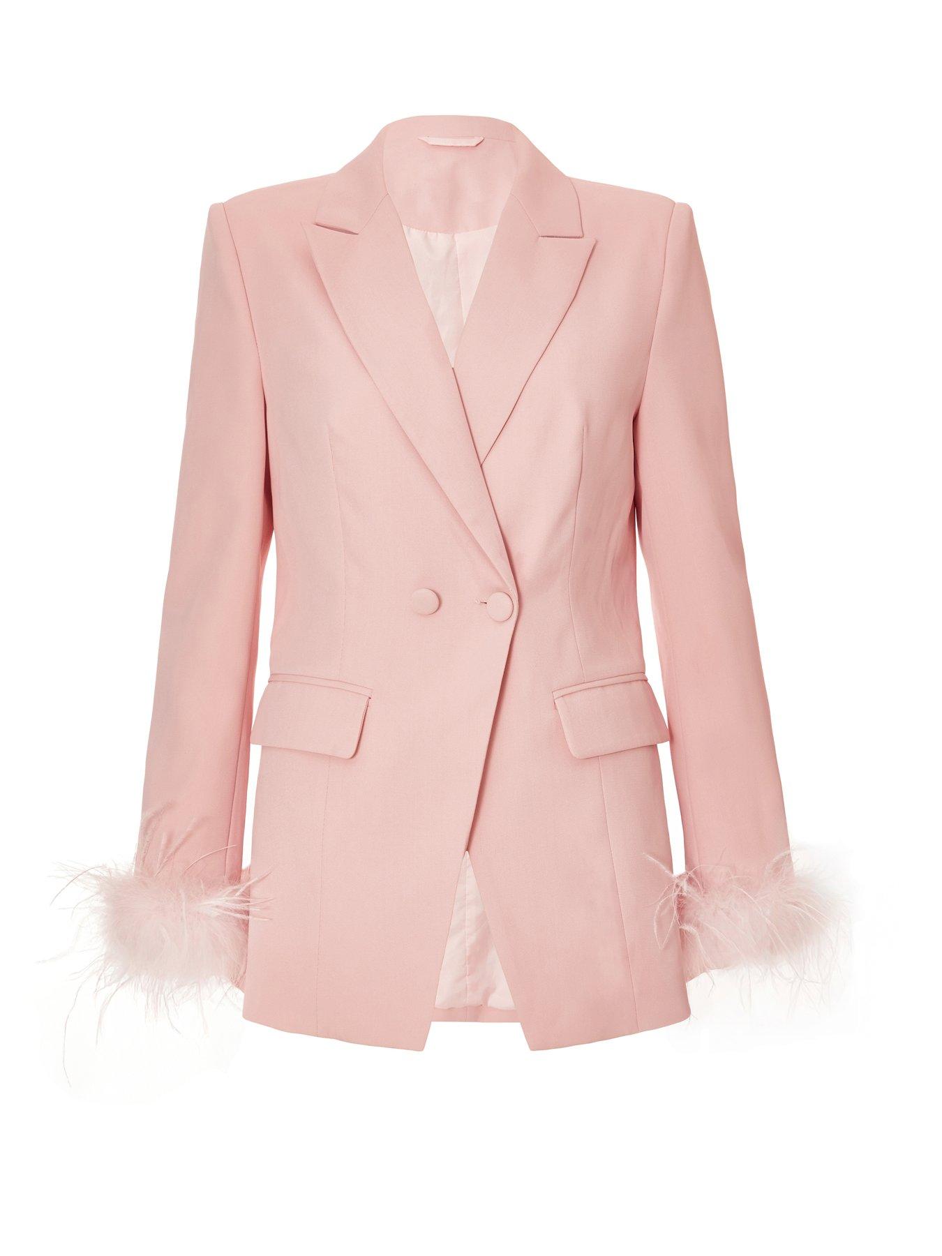  image of quiz-pink-feather-trim-tailored-blazer