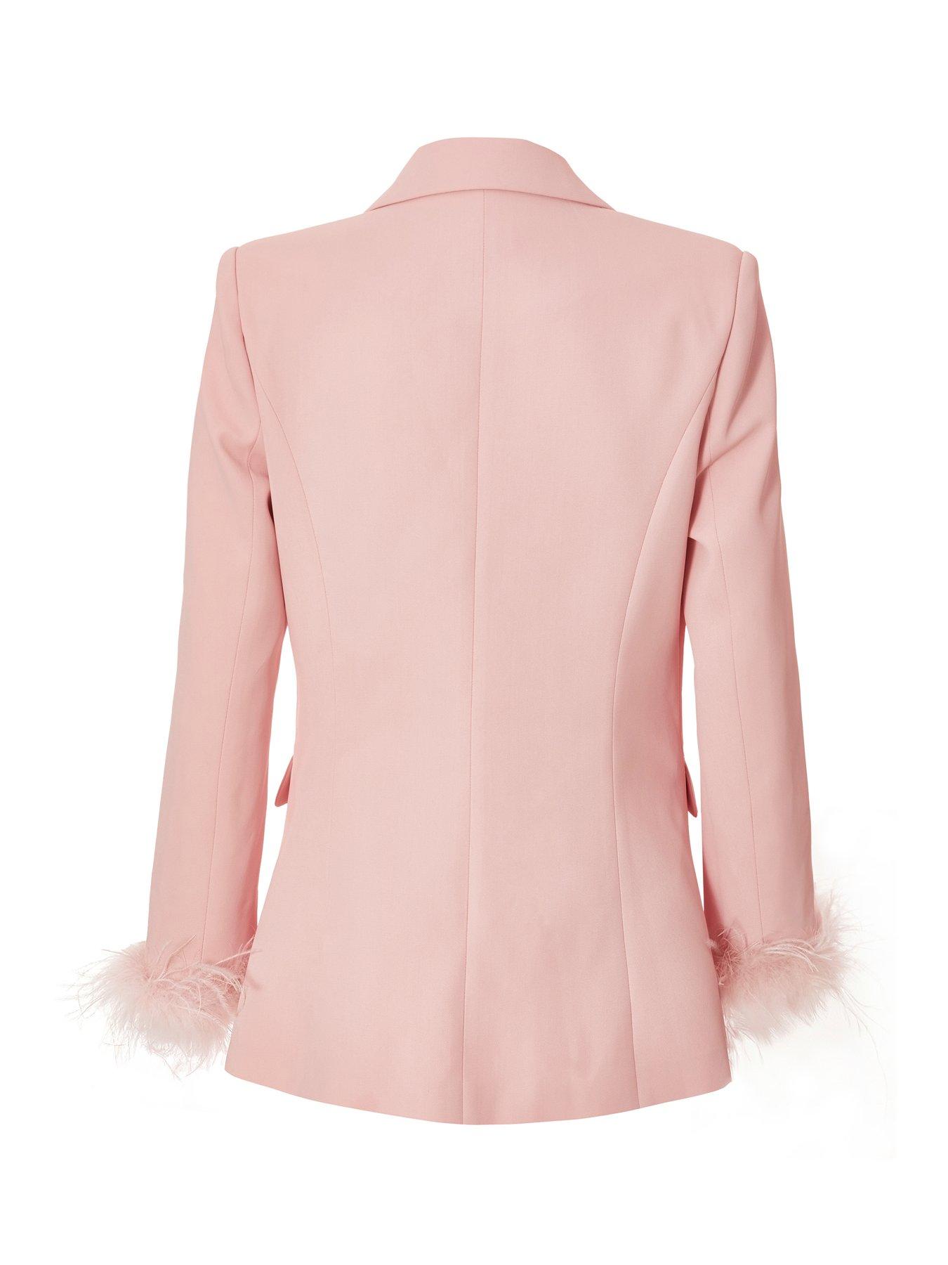  image of quiz-pink-feather-trim-tailored-blazer