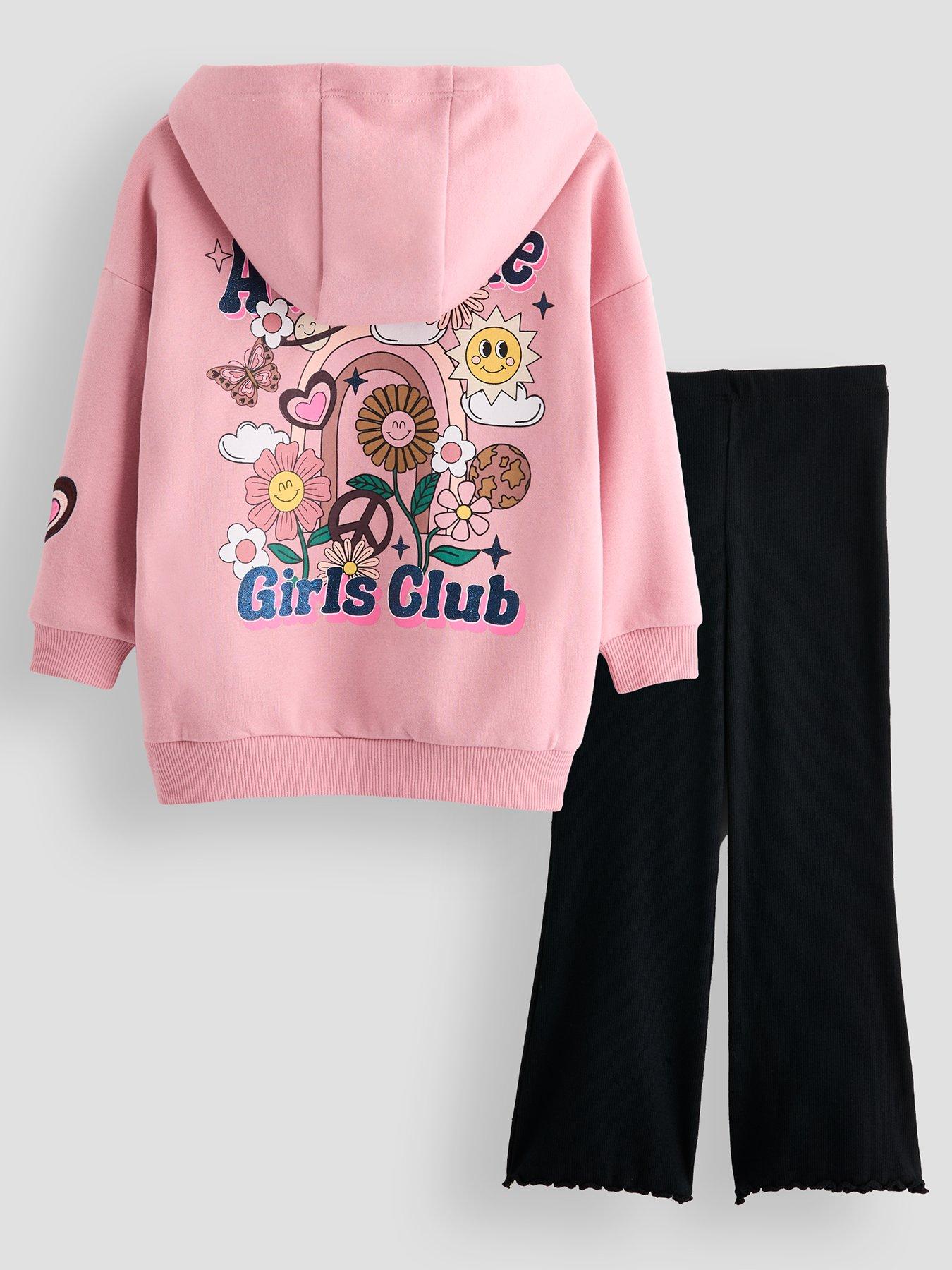 Image 2 of 4 of The Very Collection Girls Long Line Back Graphic Sweat And Legging Set - Pink