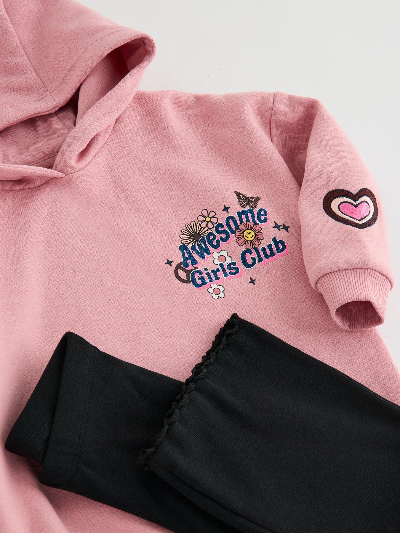 Image 3 of 4 of The Very Collection Girls Long Line Back Graphic Sweat And Legging Set - Pink