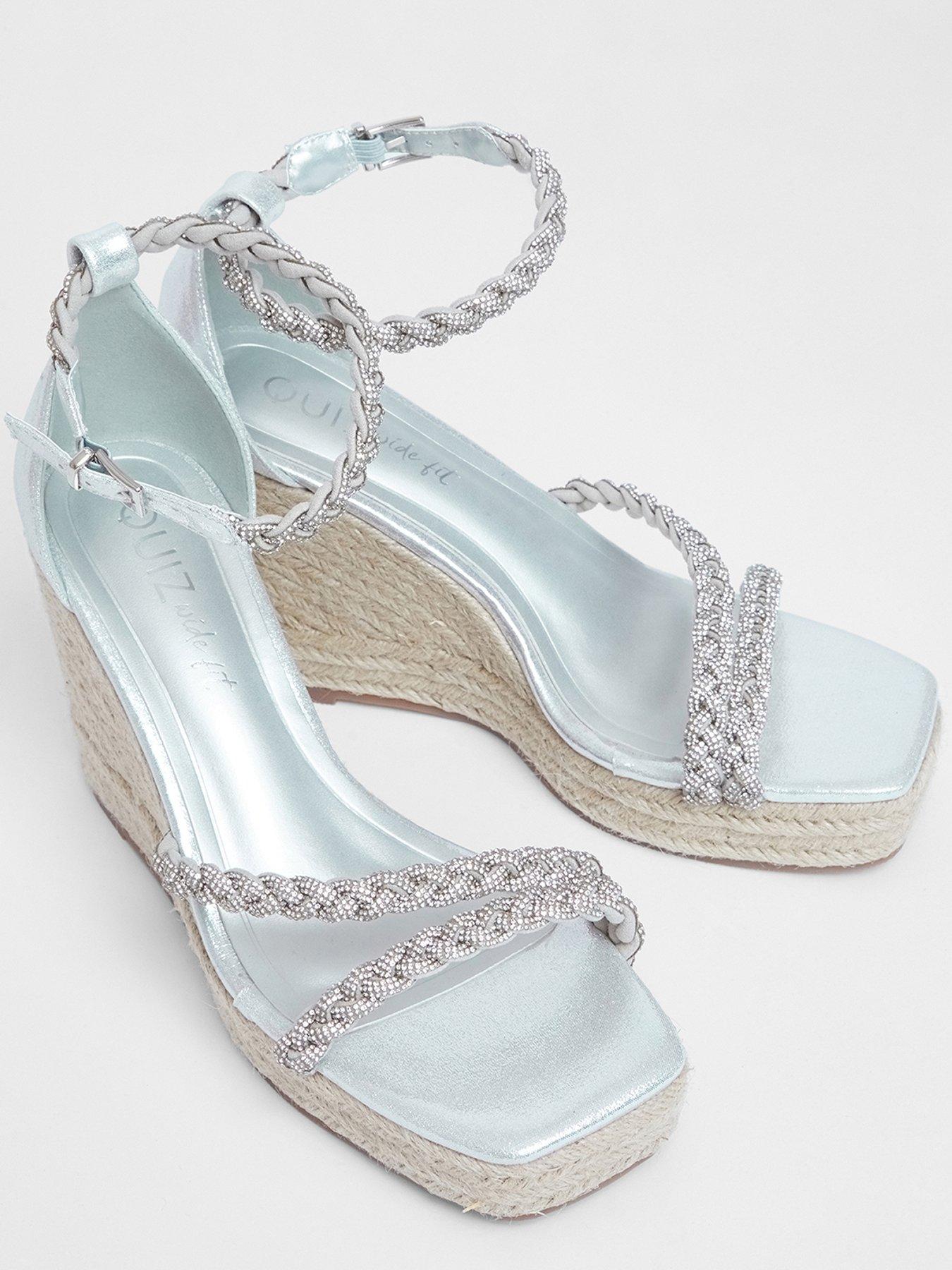  image of quiz-wide-fit-silver-diamante-wedges