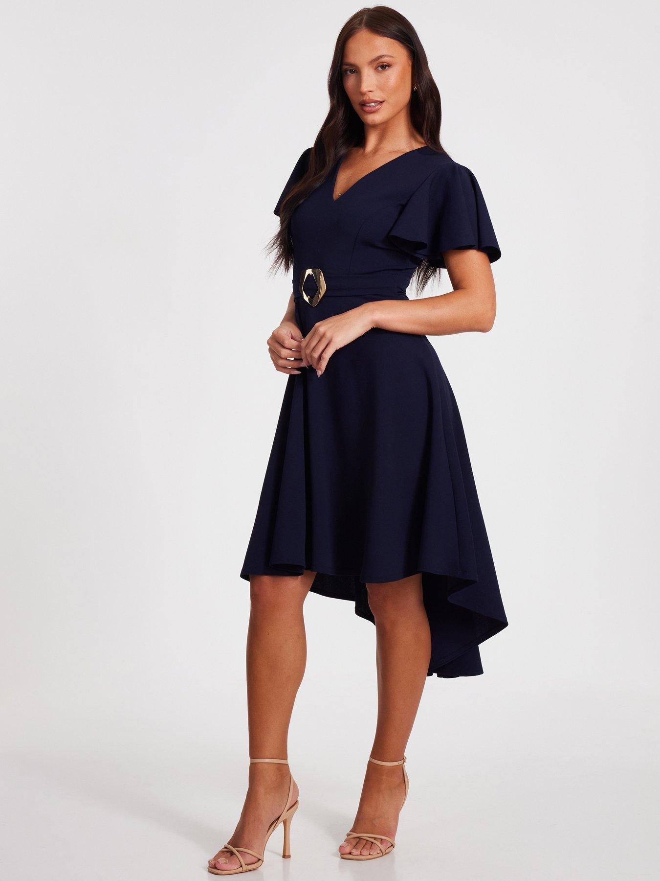 Quiz Navy Dip Hem Dress | Littlewoods