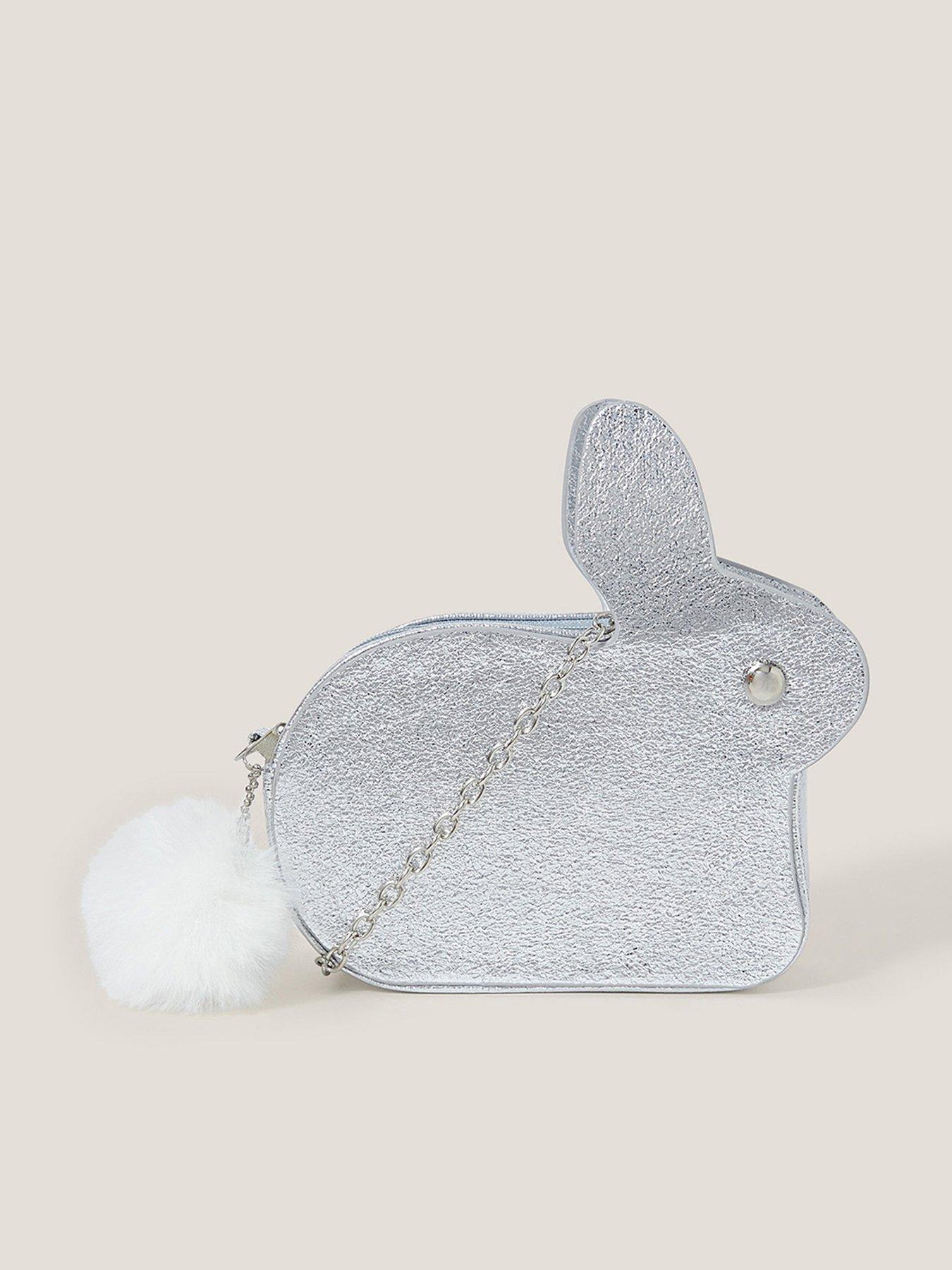 Image 1 of 4 of Monsoon Girls Faux Fur Pom-pom Bunny Bag - Silver