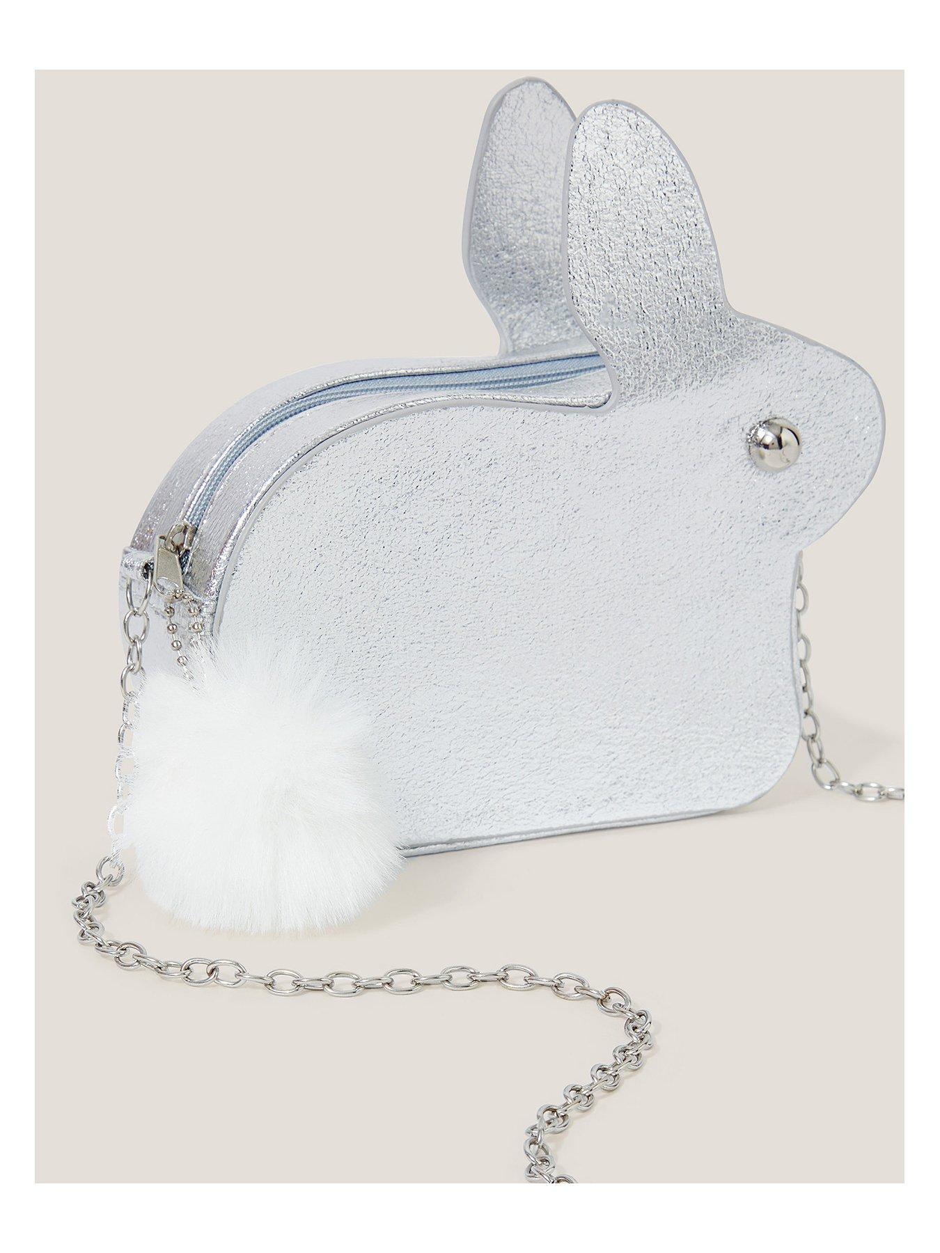Image 3 of 4 of Monsoon Girls Faux Fur Pom-pom Bunny Bag - Silver