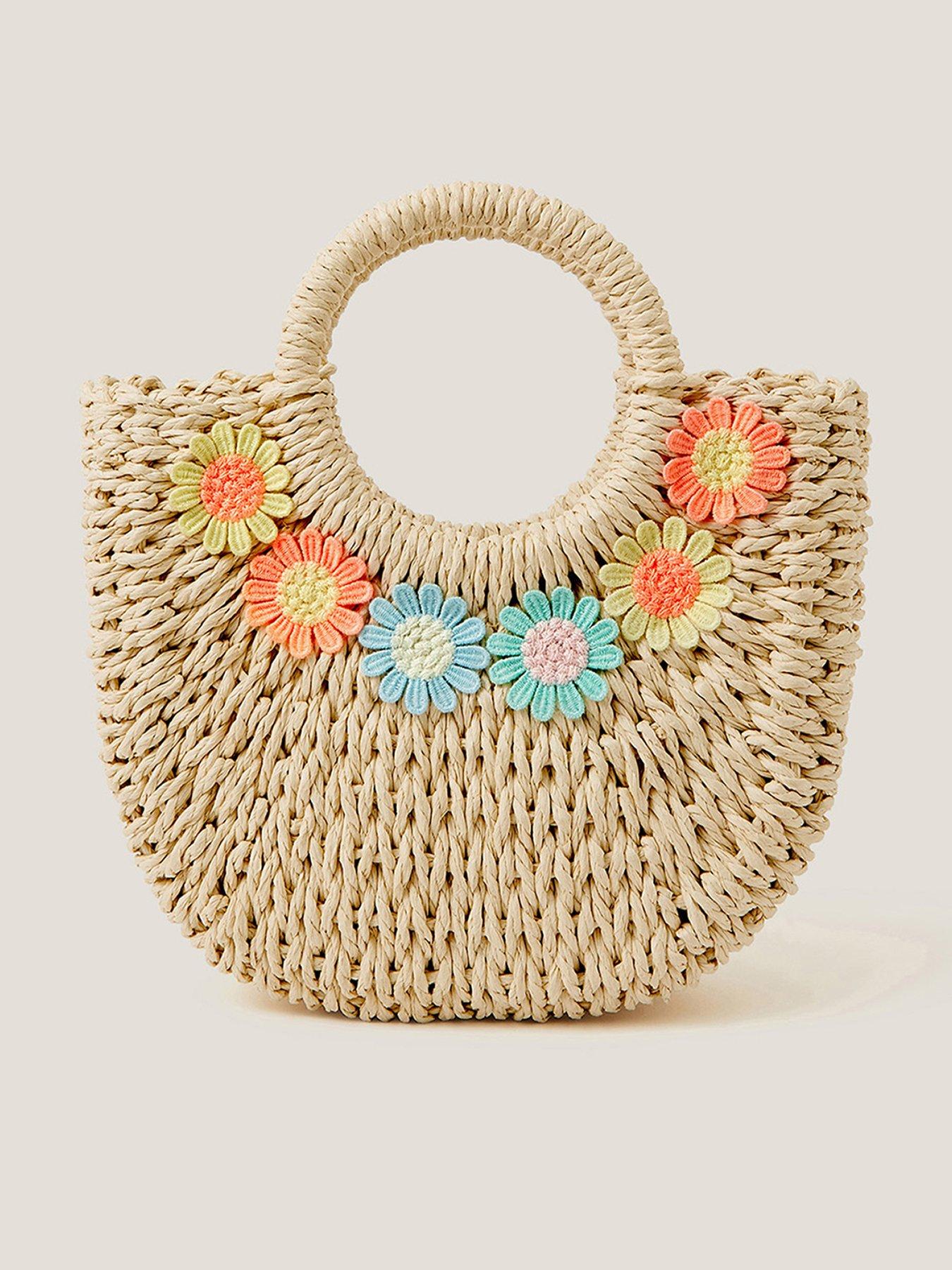 undefined Girls Floral Basket Bag - Beige