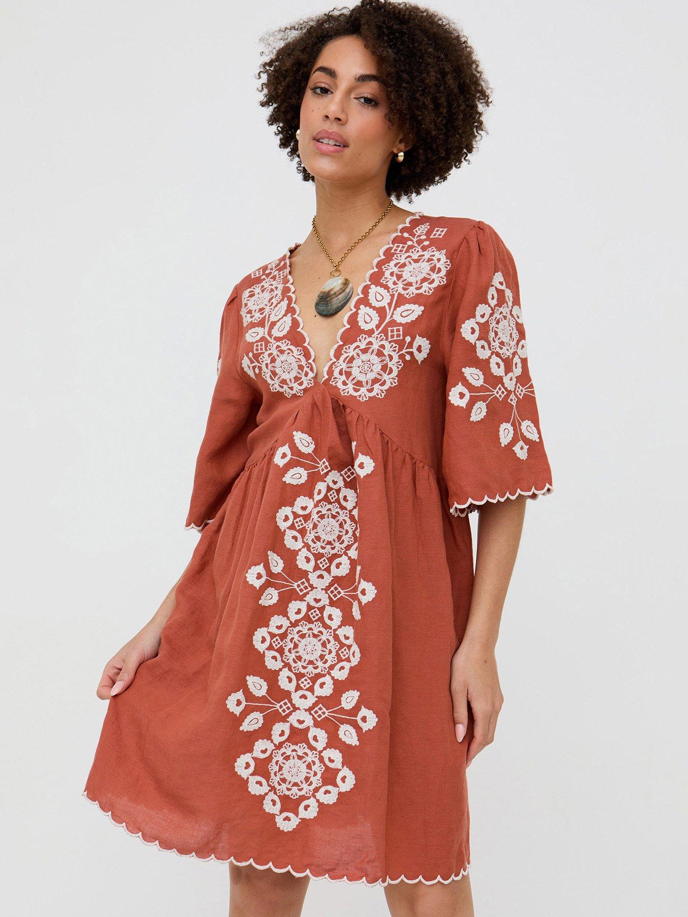 raffya-arabella-v--neck-embroidered-mini-dress-in-brown