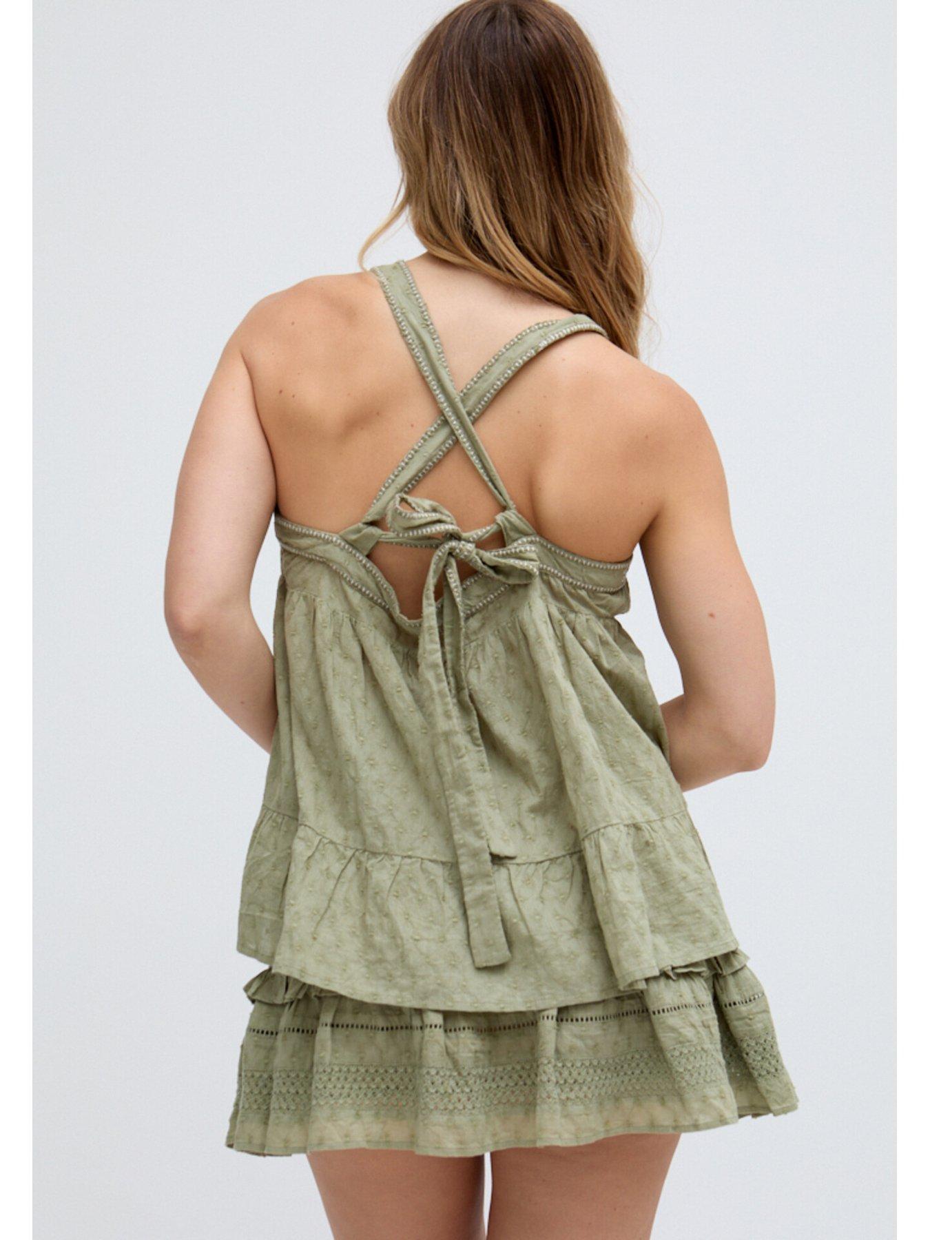 stillFront image of raffya-selena-tiered-embroidered-cami-in-green
