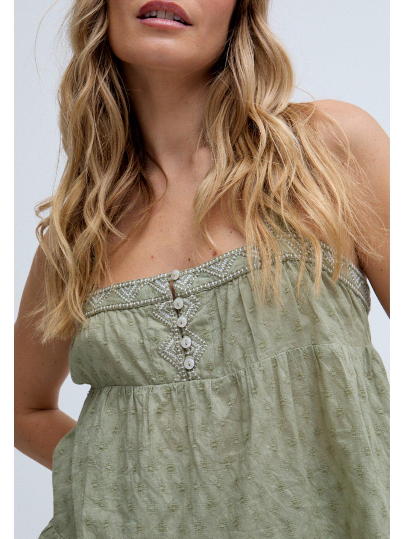 image of raffya-selena-tiered-embroidered-cami-in-green