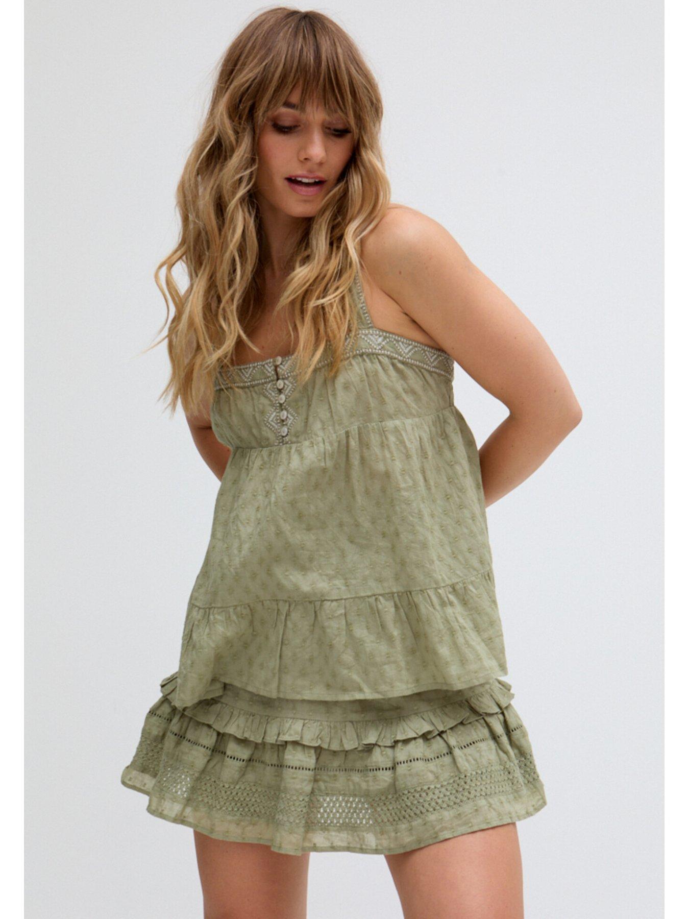  image of raffya-selena-tiered-embroidered-cami-in-green