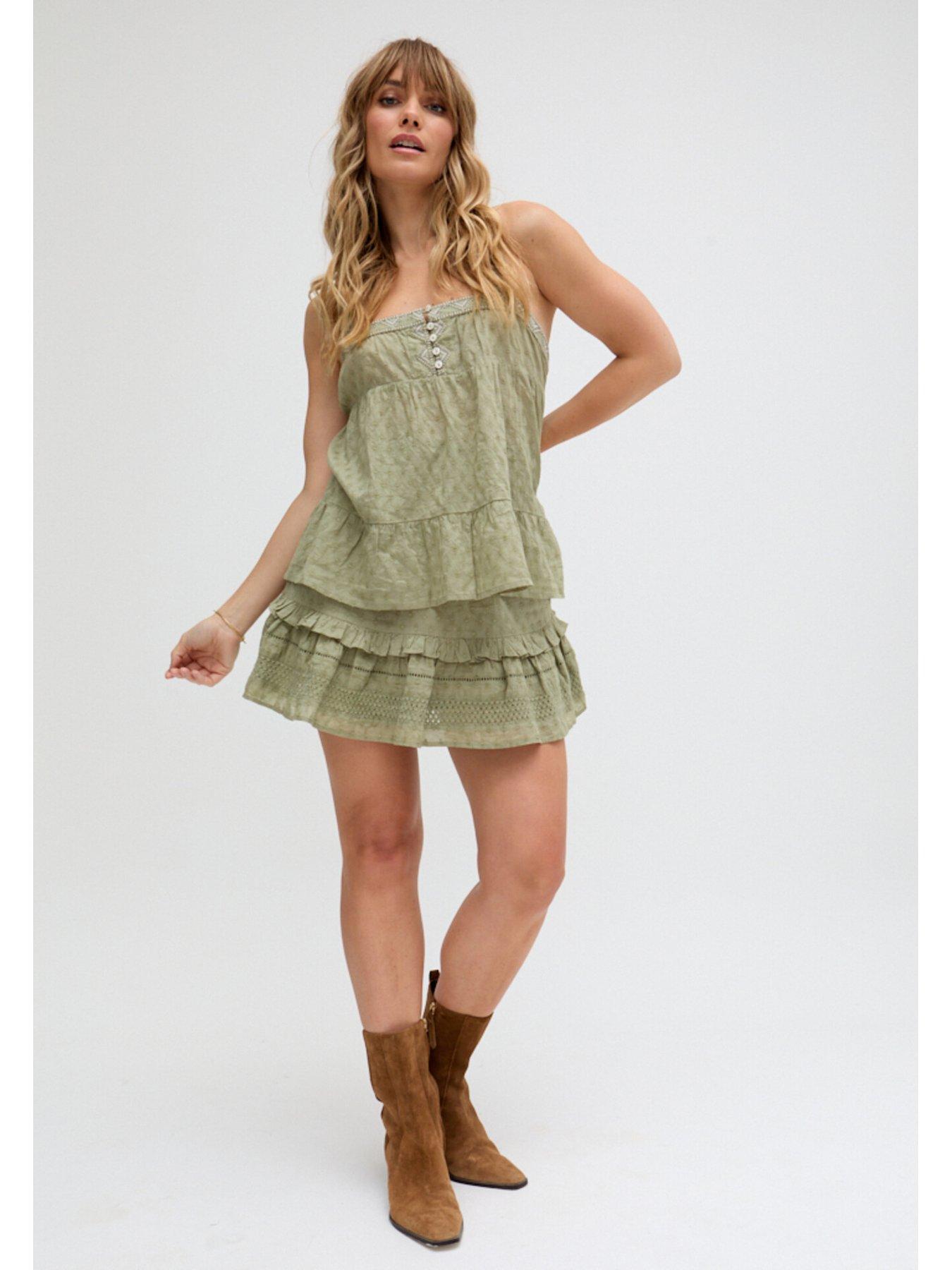  image of raffya-selena-tiered-embroidered-cami-in-green