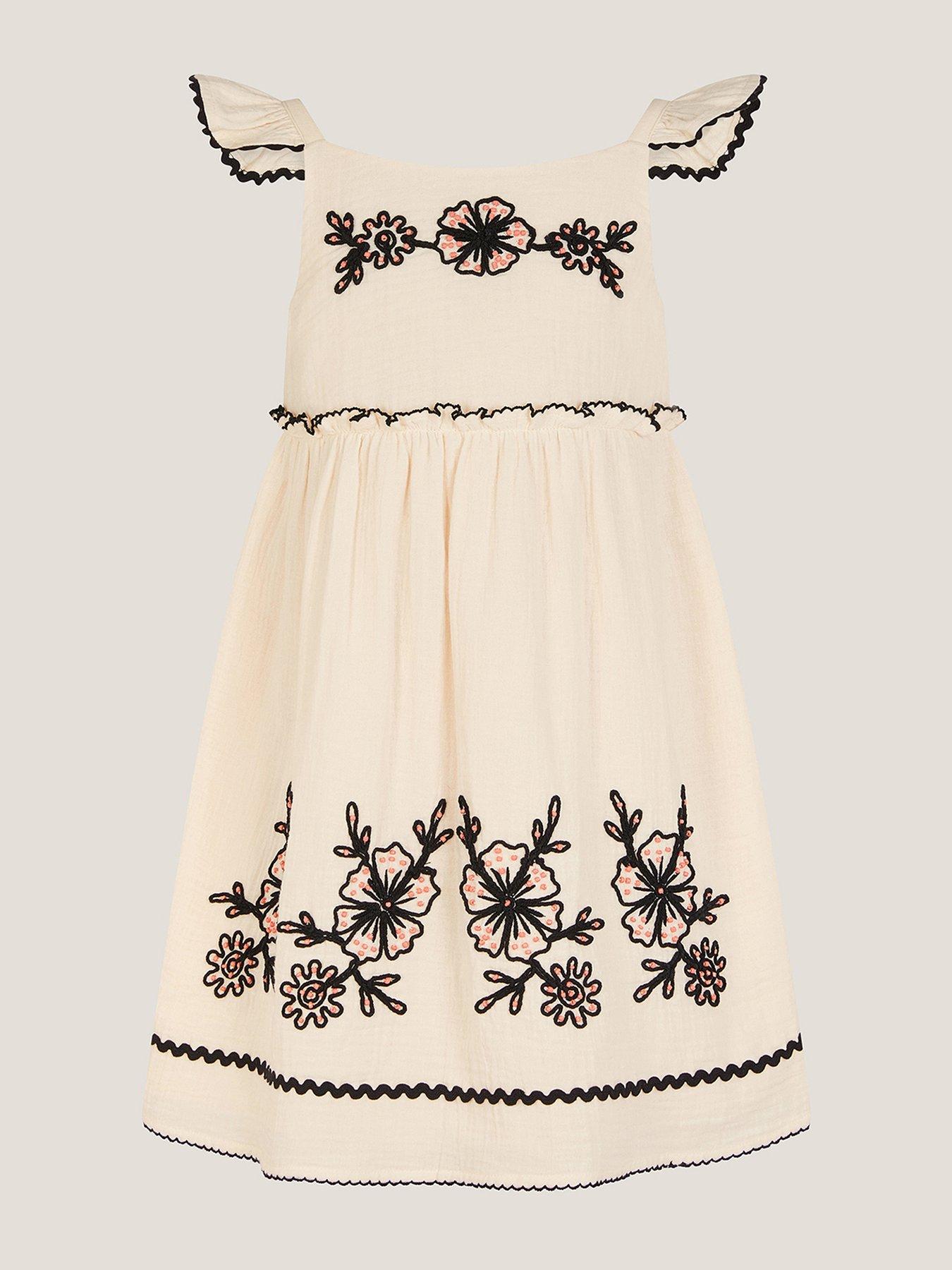 stillFront image of monsoon-girls-floral-cornelli-embroidered-dress-light-cream