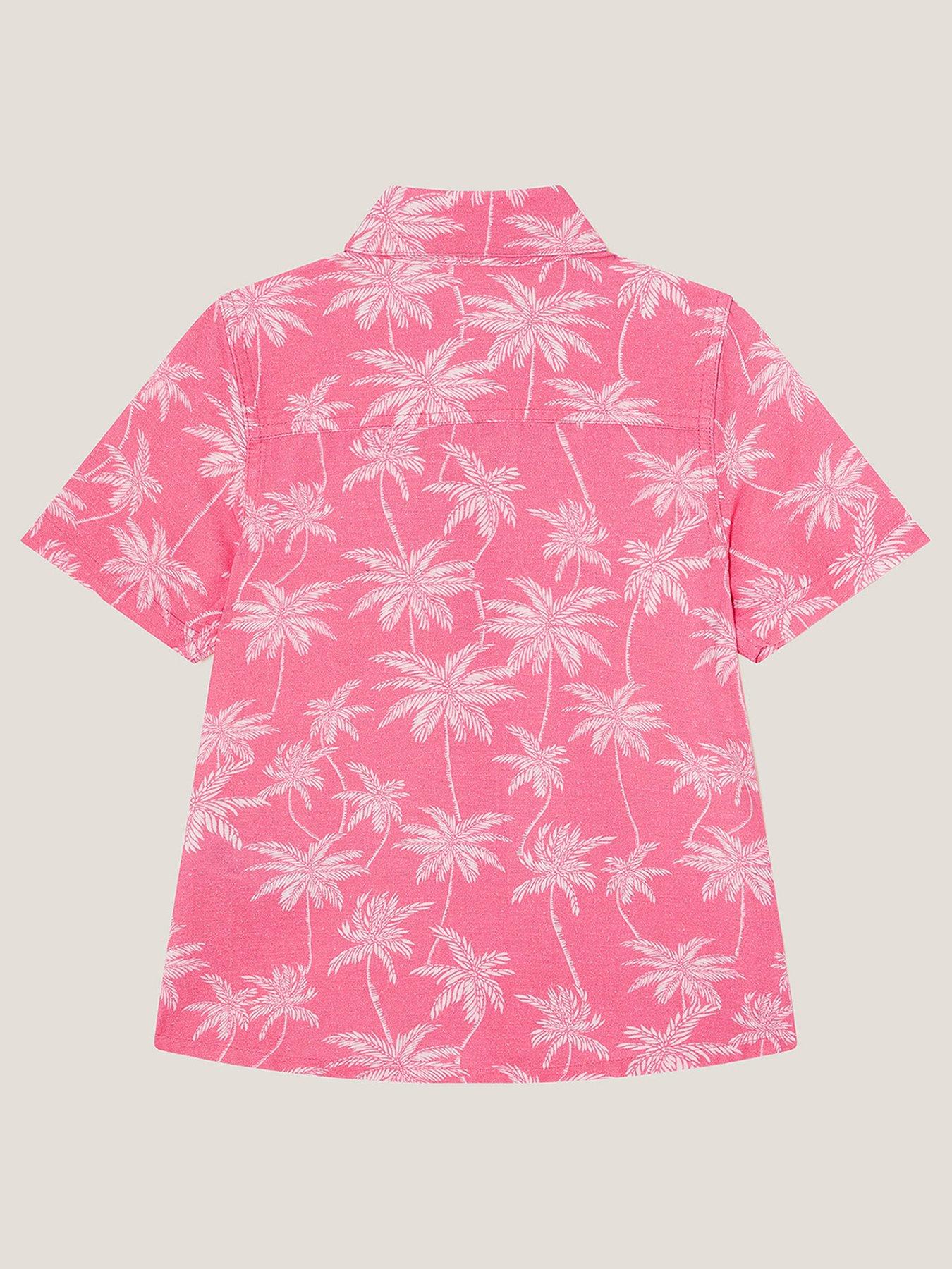 back image of monsoon-boys-palm-print-short-sleeve-shirt-pink
