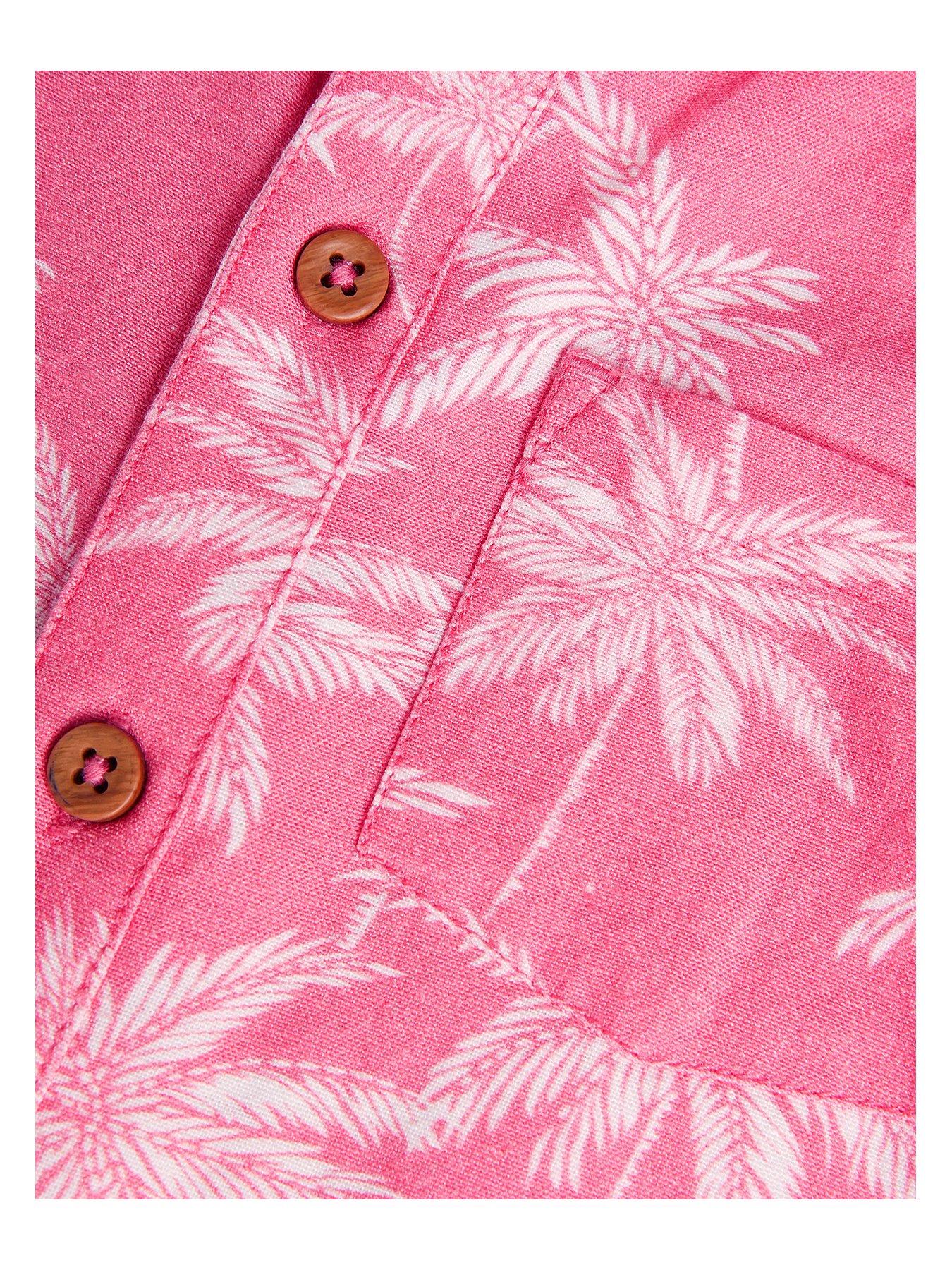  image of monsoon-boys-palm-print-short-sleeve-shirt-pink