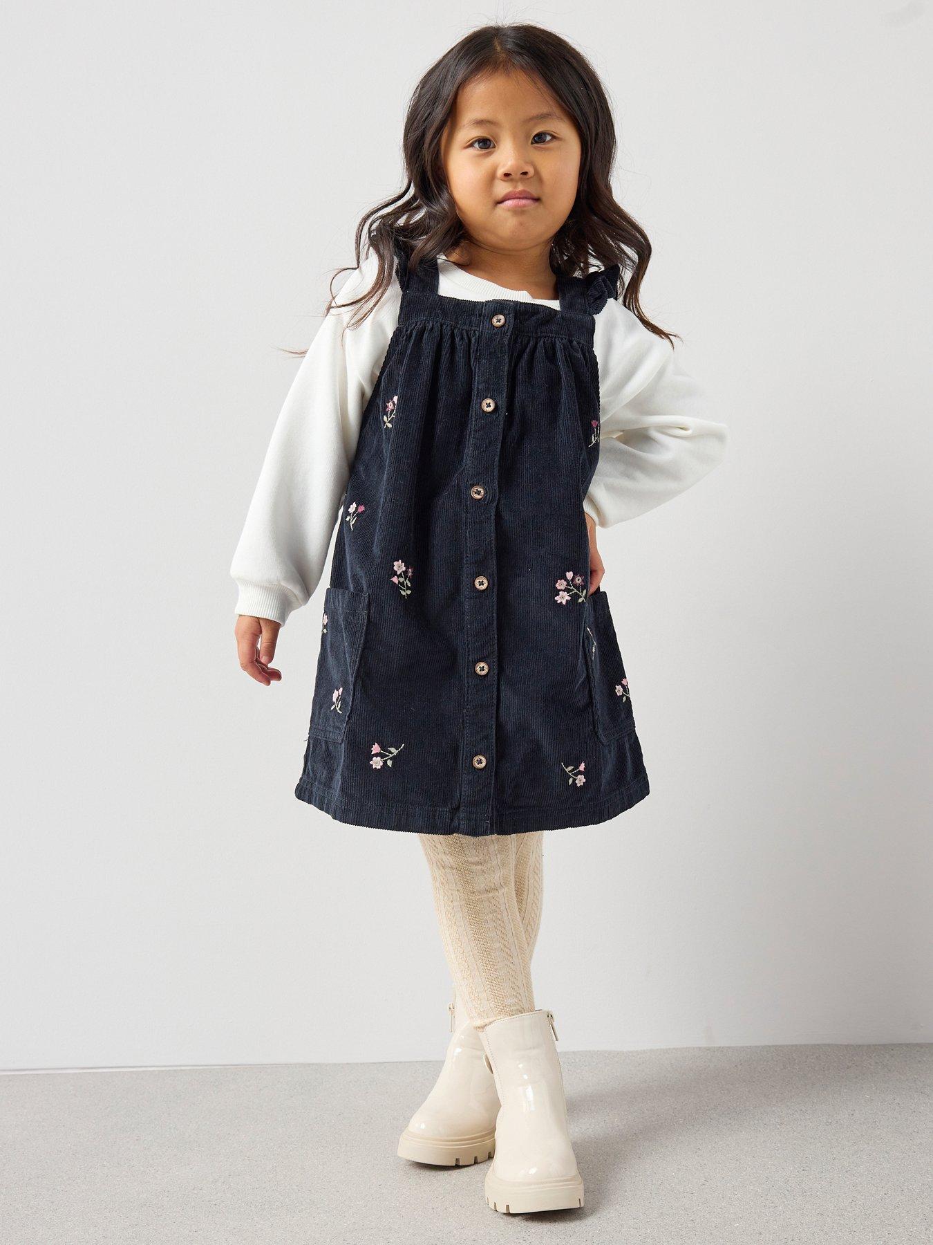 Mini V by Very Girls Sweat And Embroidered Cord Pinny Set - Navy