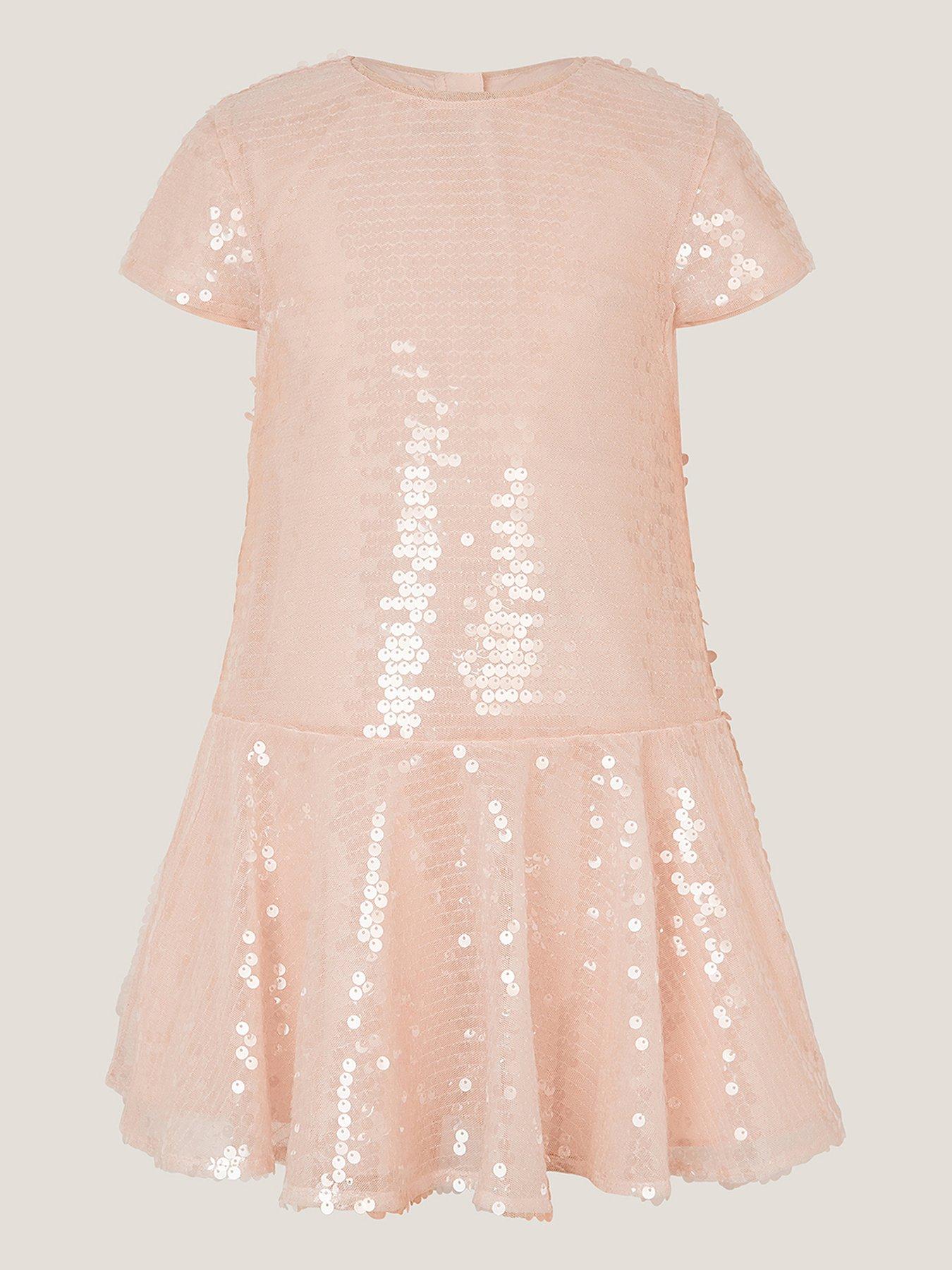  image of monsoon-girls-sequin-drop-waist-dress-light-pink