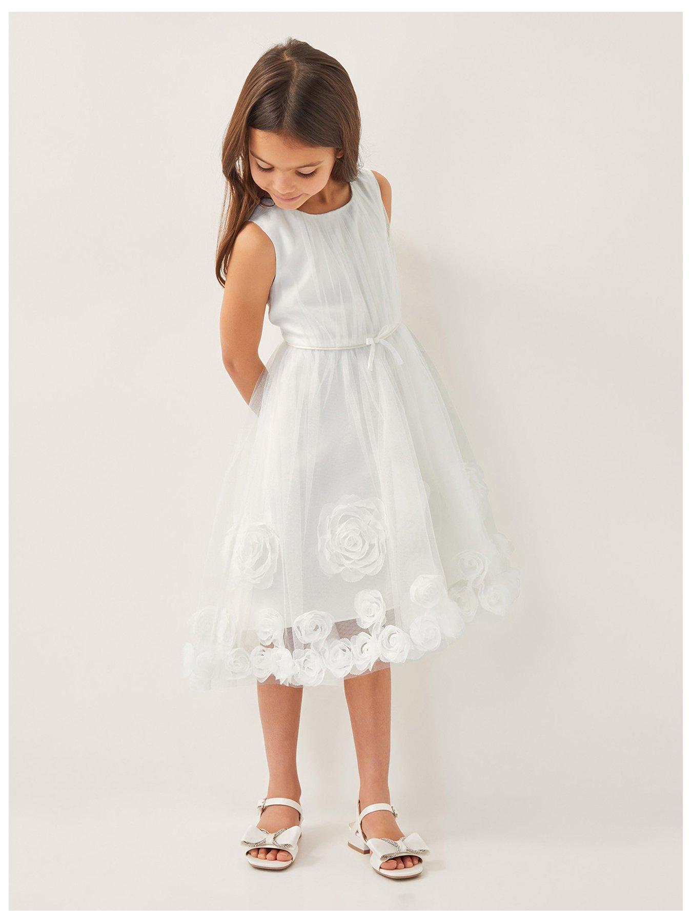  image of monsoon-girls-josie-3d-rosette-dress-light-cream