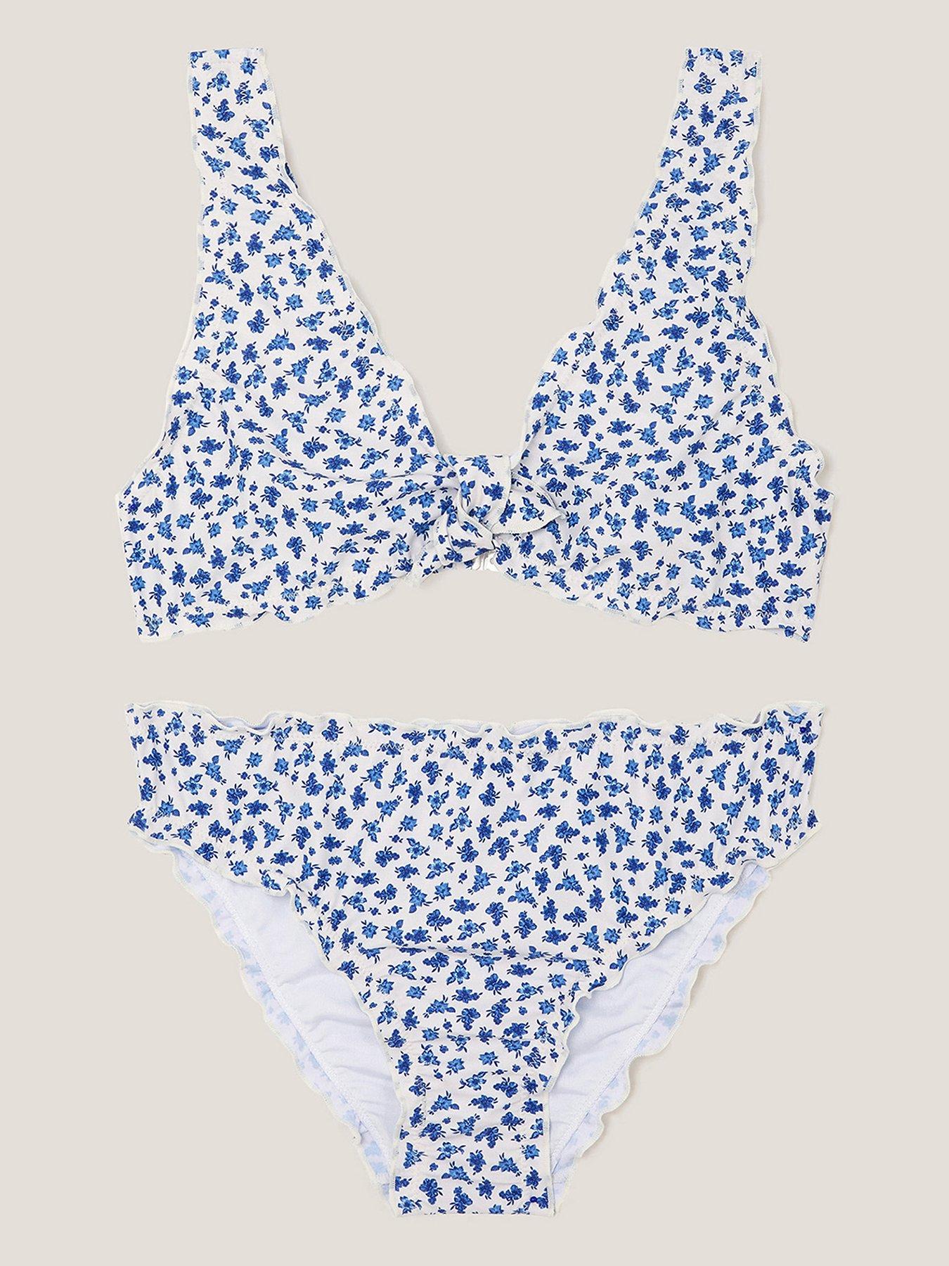  image of monsoon-girls-ditsy-print-frill-bikini-set-light-cream