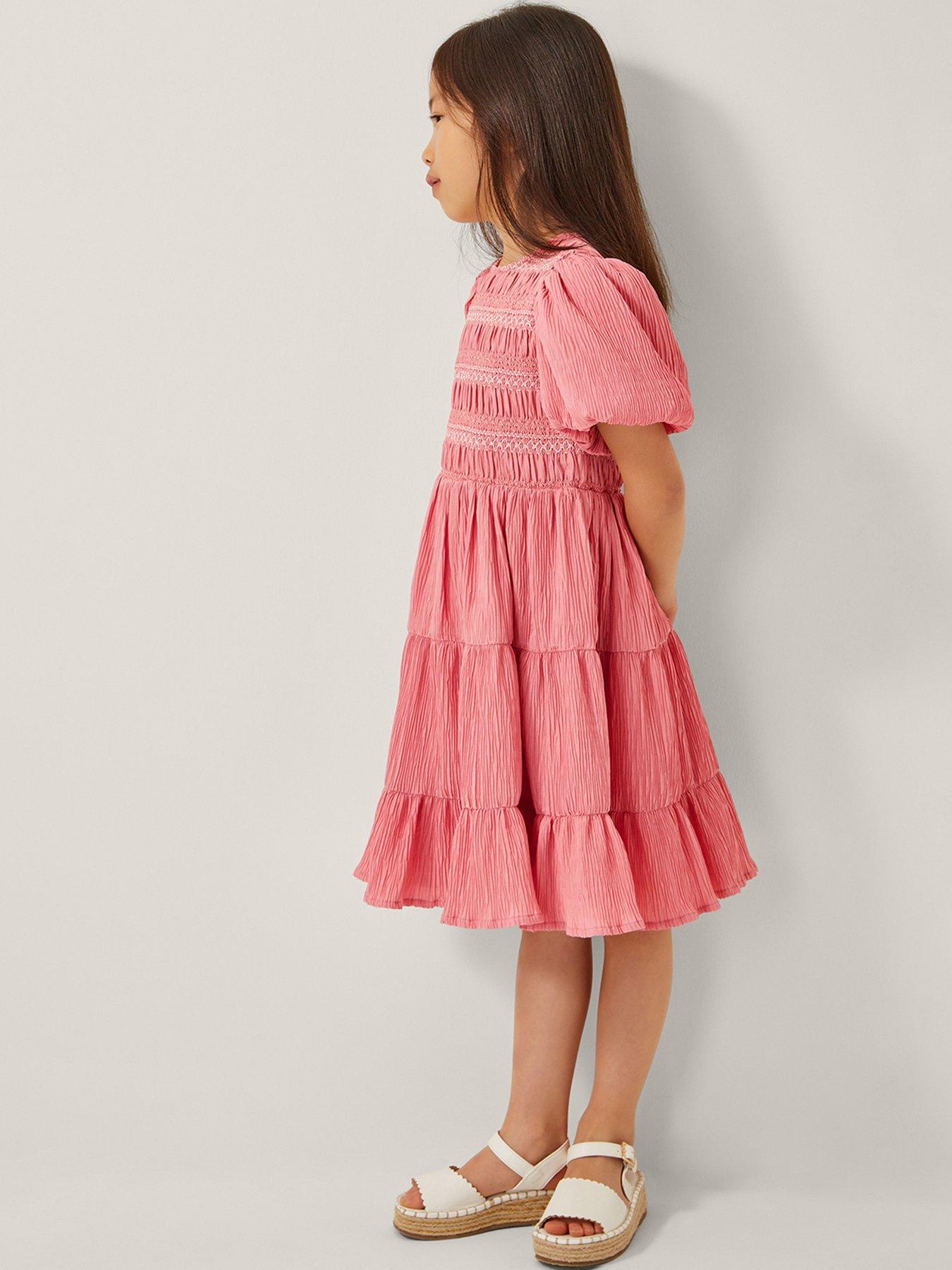 Image 1 of 4 of Monsoon Girls Shirred Dress - Pink