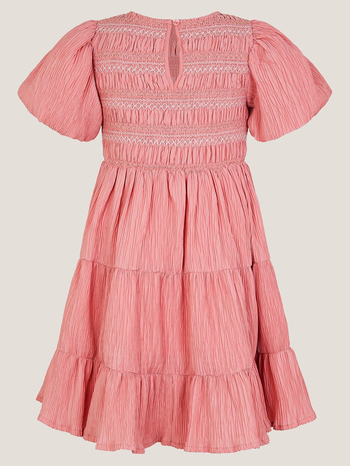 Image 2 of 4 of Monsoon Girls Shirred Dress - Pink