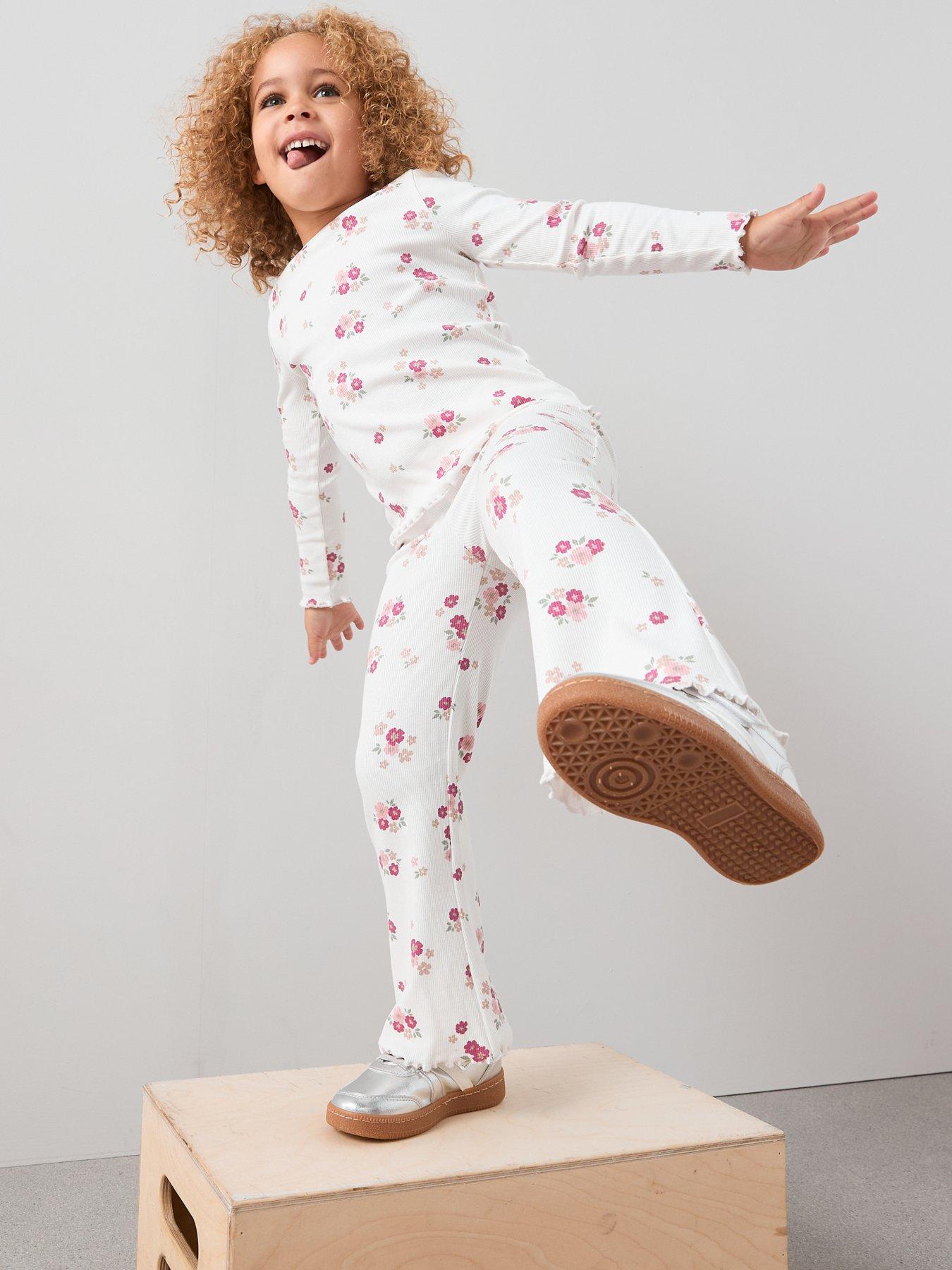  image of mini-v-by-very-girls-floral-rib-flare-leg-set-print