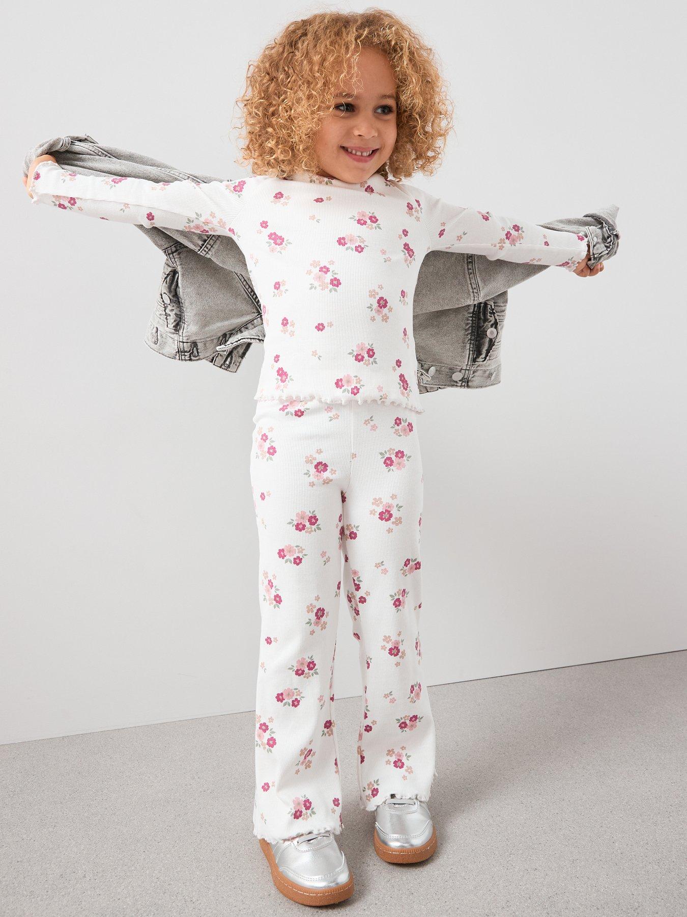  image of mini-v-by-very-girls-floral-rib-flare-leg-set-print