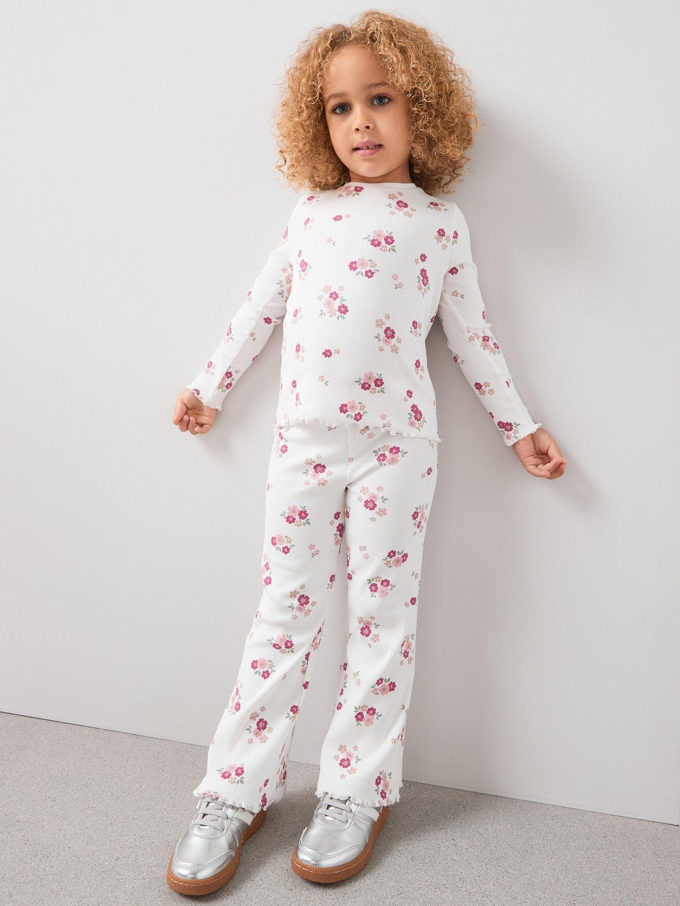  image of mini-v-by-very-girls-floral-rib-flare-leg-set-print