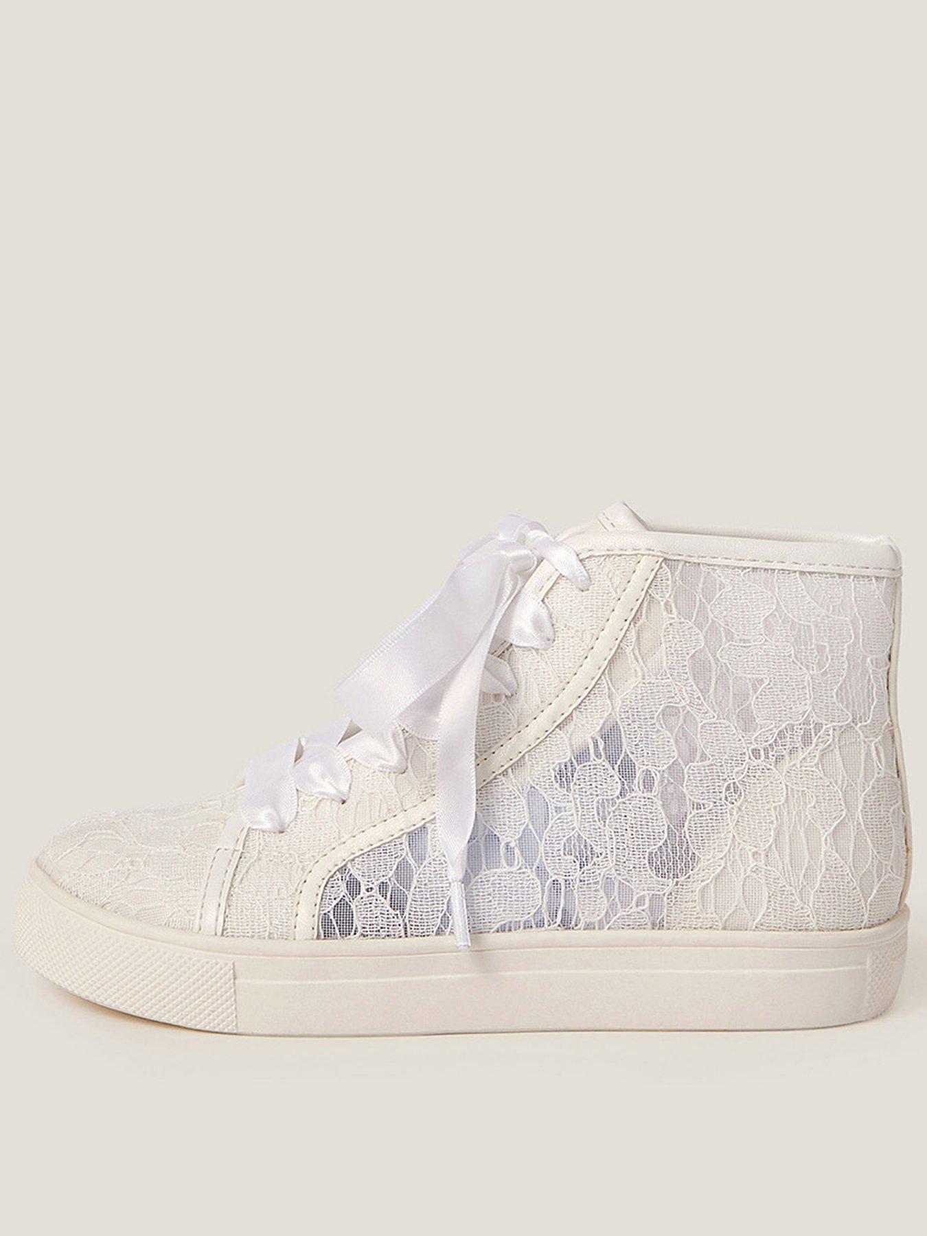 undefined Girls Lace High-Top Trainers - Light Cream