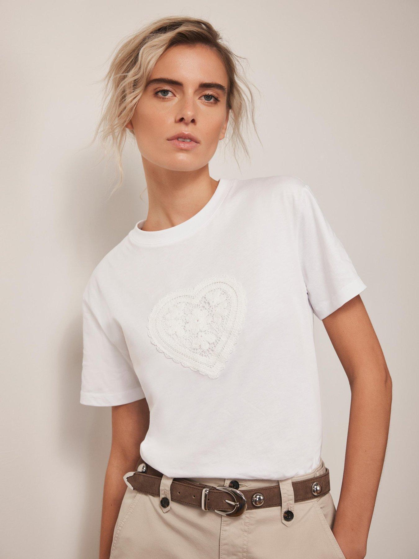  image of mint-velvet-ivory-heart-trim-t-shirt