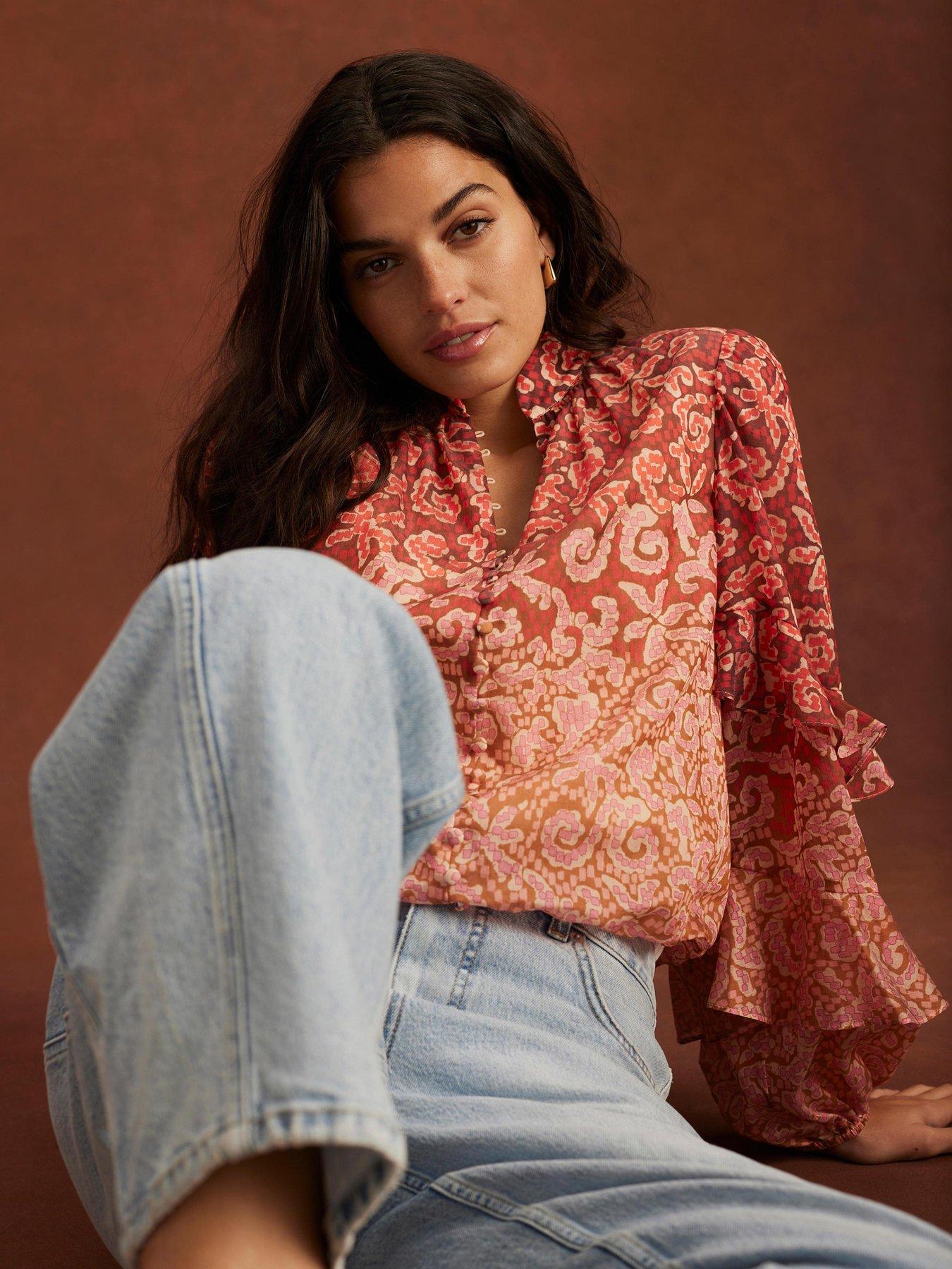 mint-velvet-geo-print-top-orange