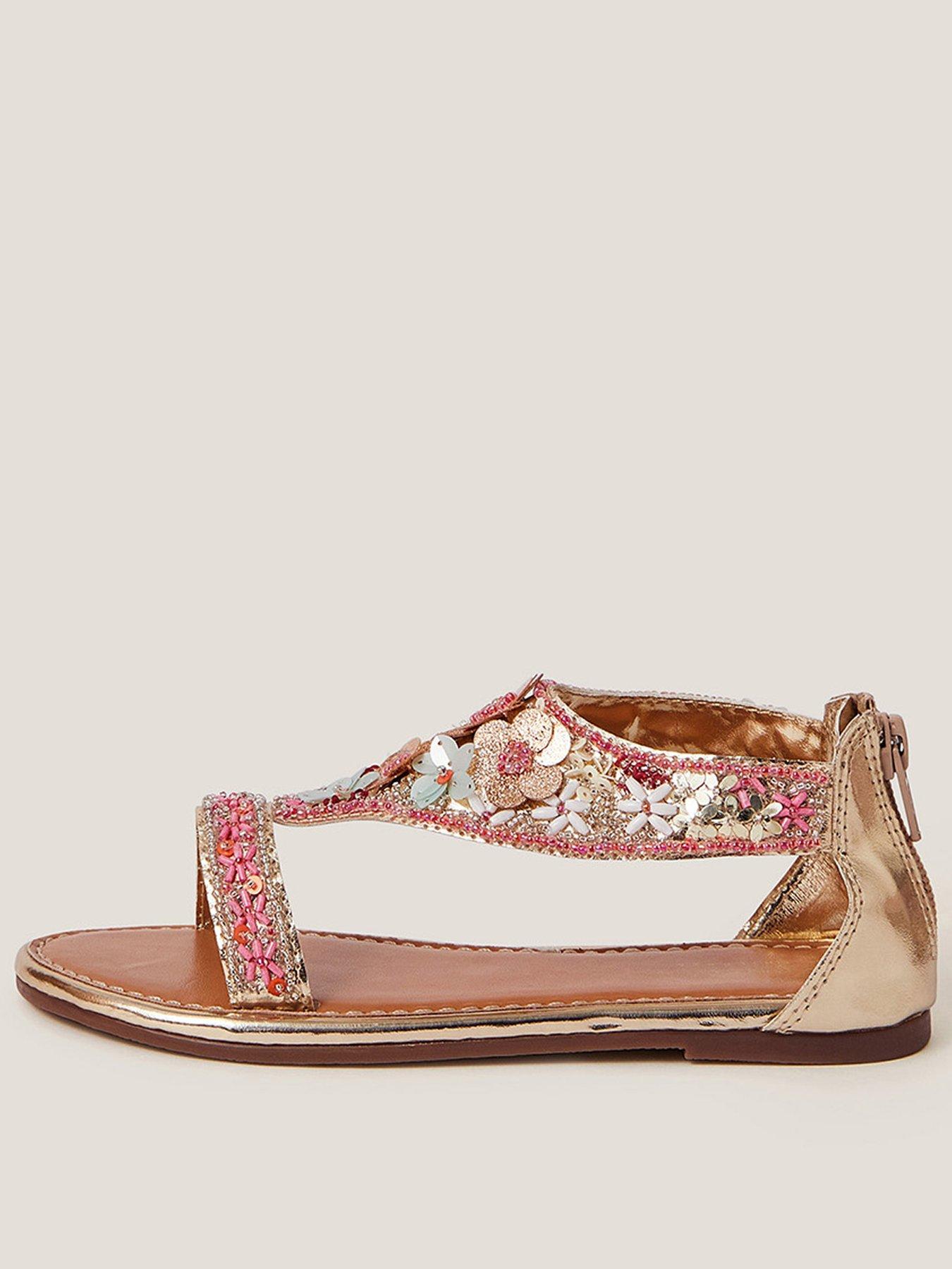 undefined Girls Flower Embellished Metallic Sandals - Multi