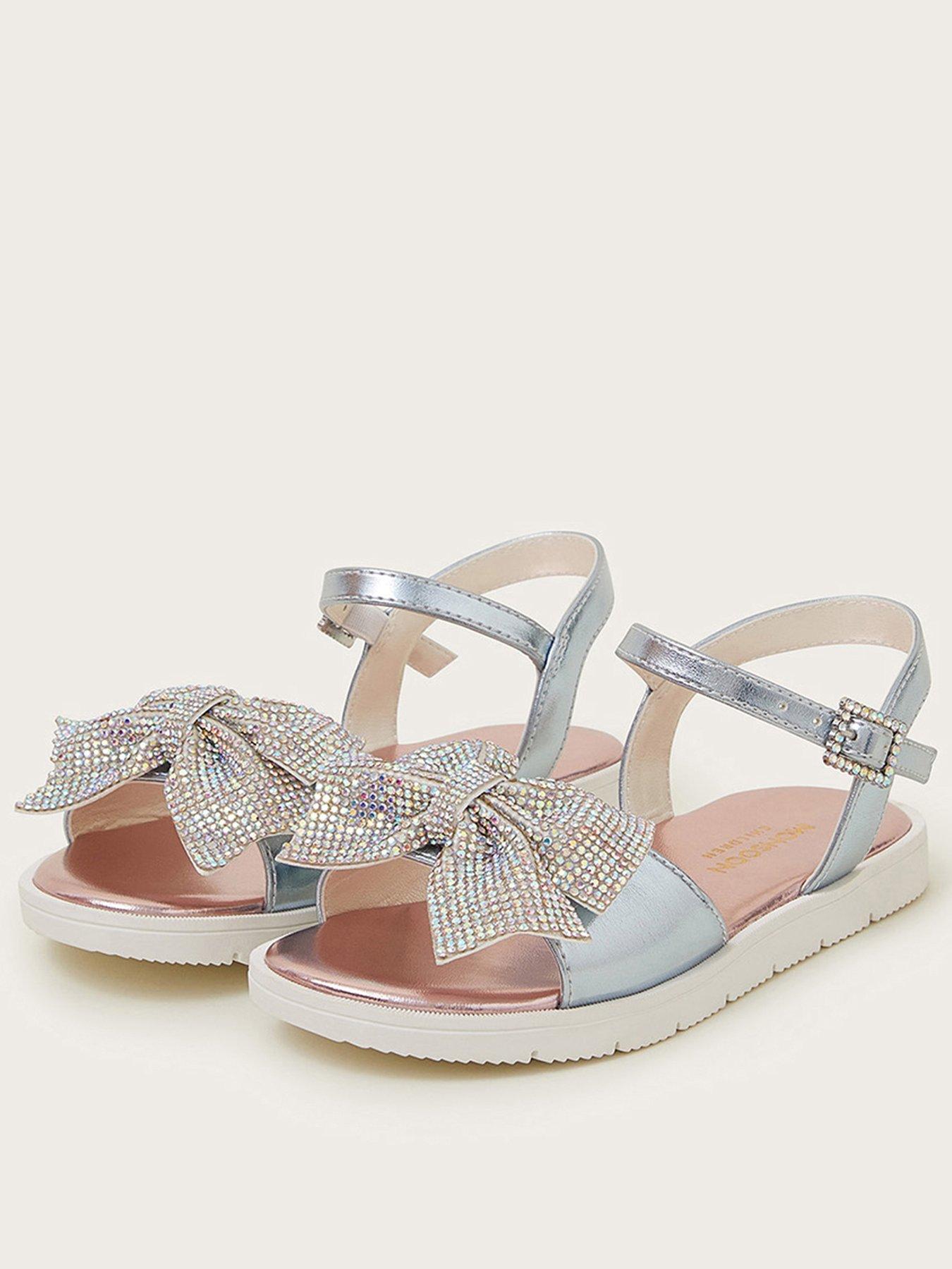 undefined Girls Rhinestone Bow Metallic Sandals - Multi