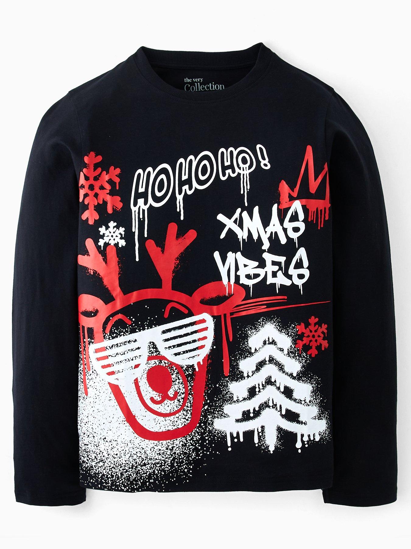 The Very Collection Boys Christmas Long Sleeve Graffiti Reindeer T-shirt - Multi