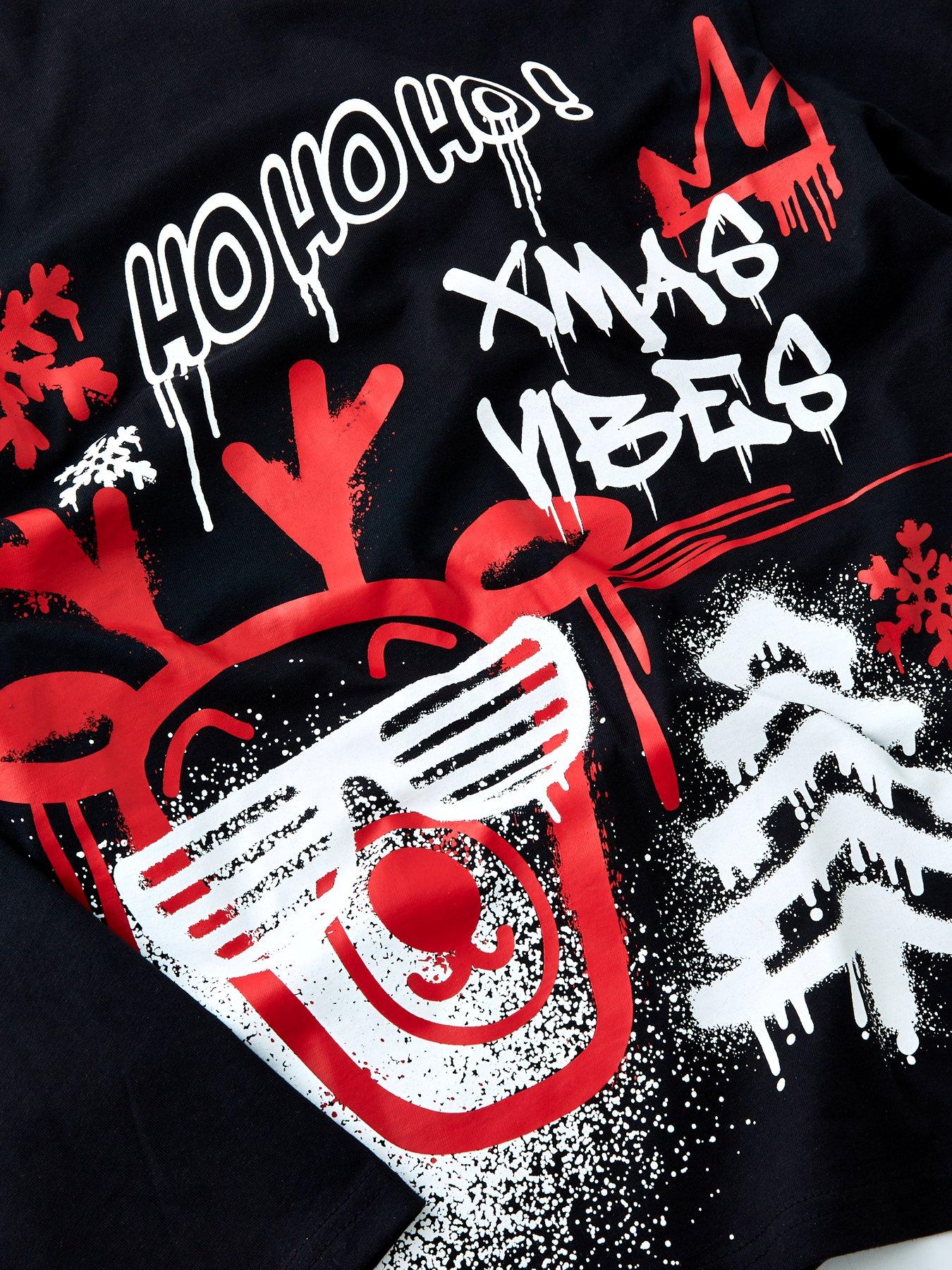  image of the-very-collection-boys-christmas-long-sleeve-graffiti-reindeer-t-shirt-multi