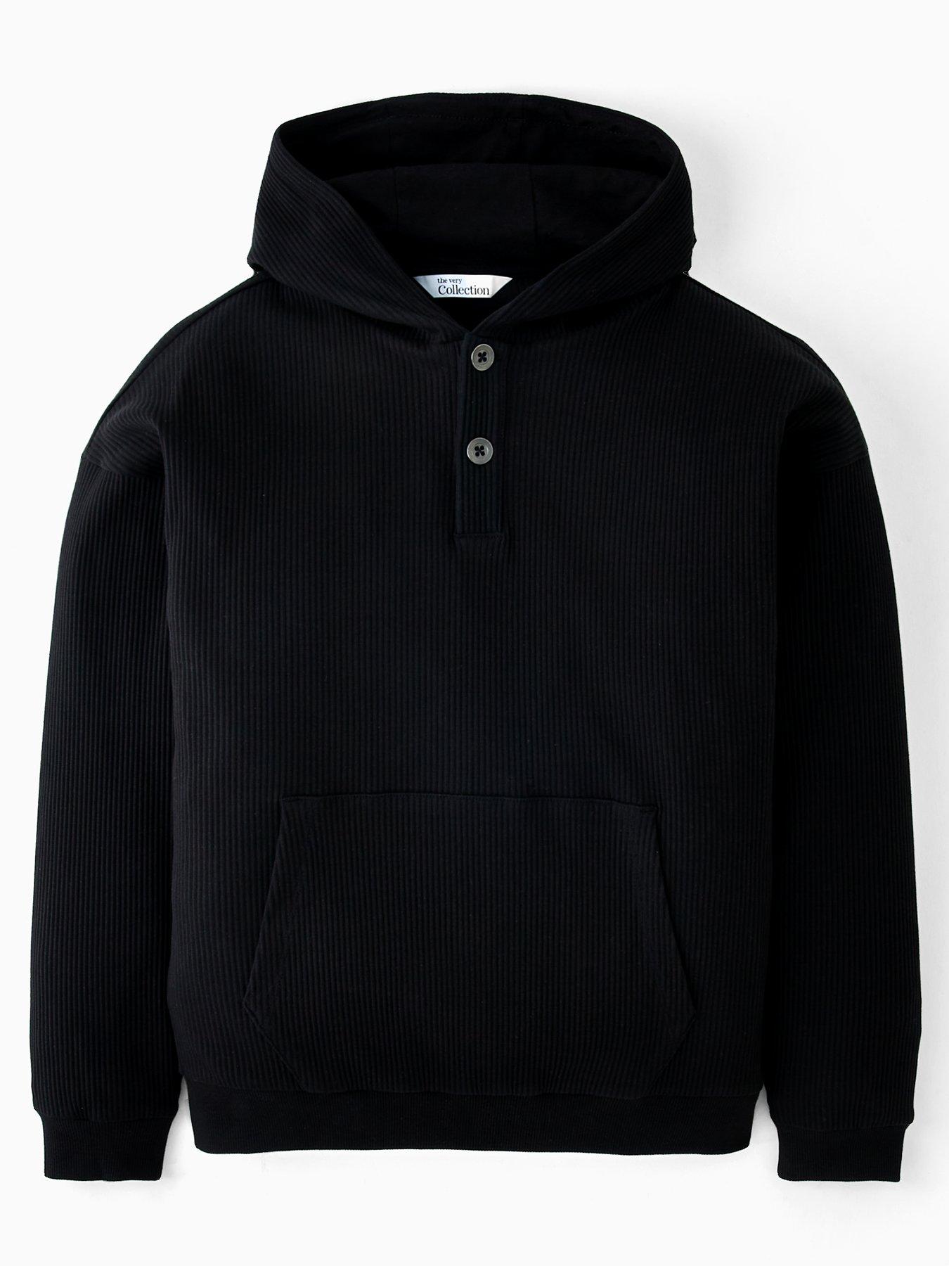 Image 1 of 4 of The Very Collection Boys Rib Button Detail Hoodie - Black