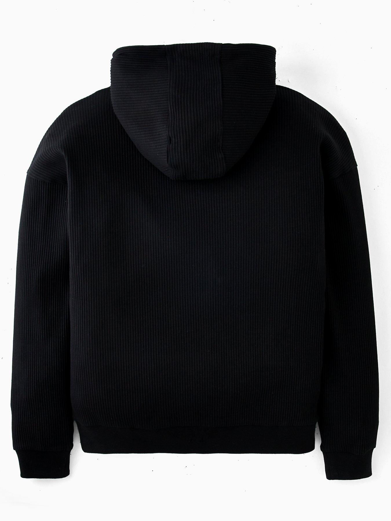  image of the-very-collection-boys-rib-button-detail-hoodie-black