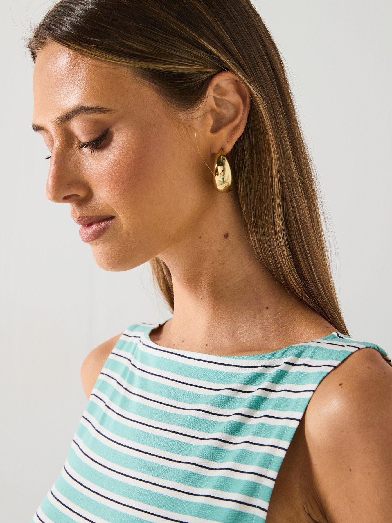  image of mango-striped-boat-neck-top-green