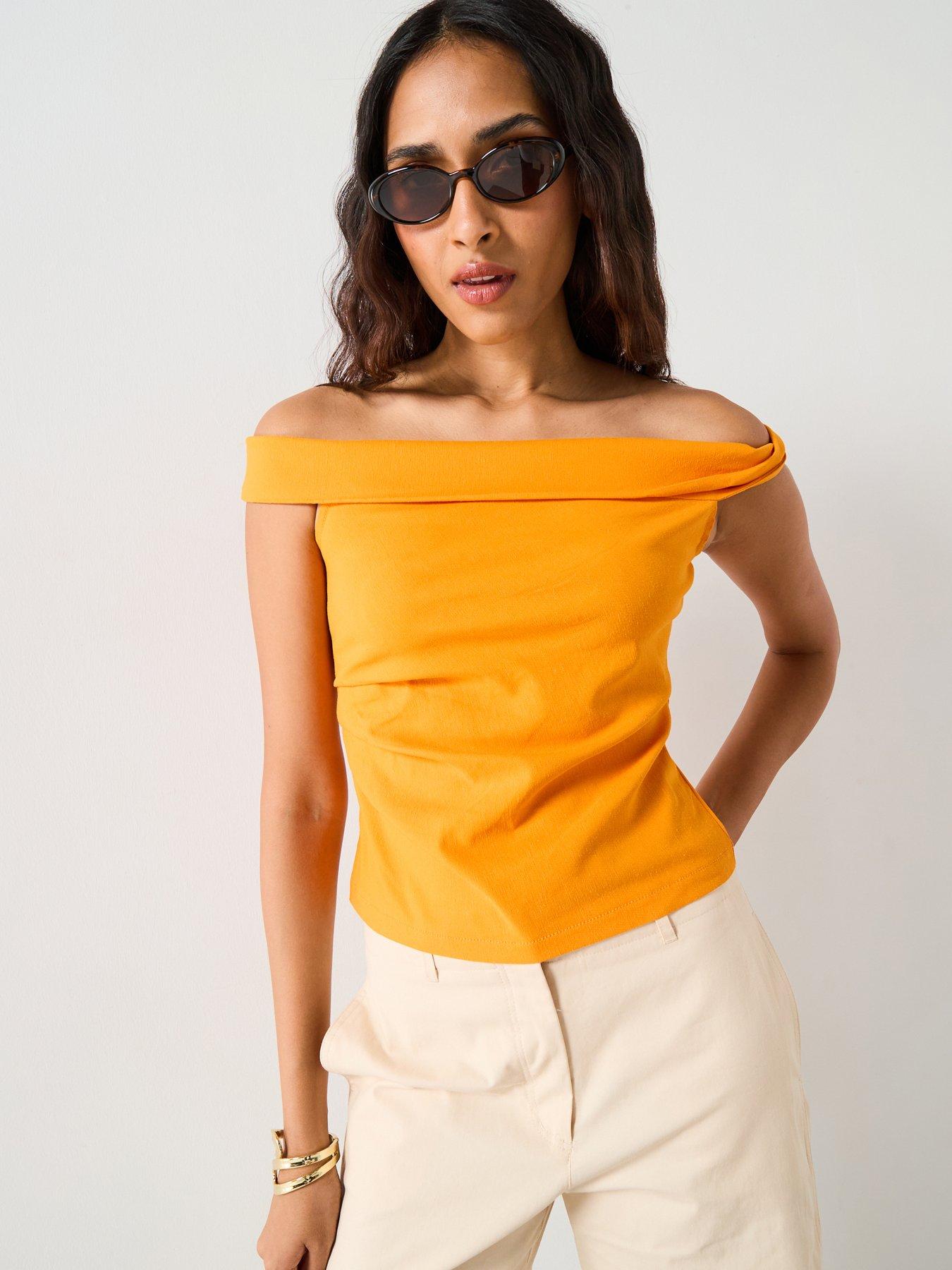 mango-asymmetrical-strapless-top-orange