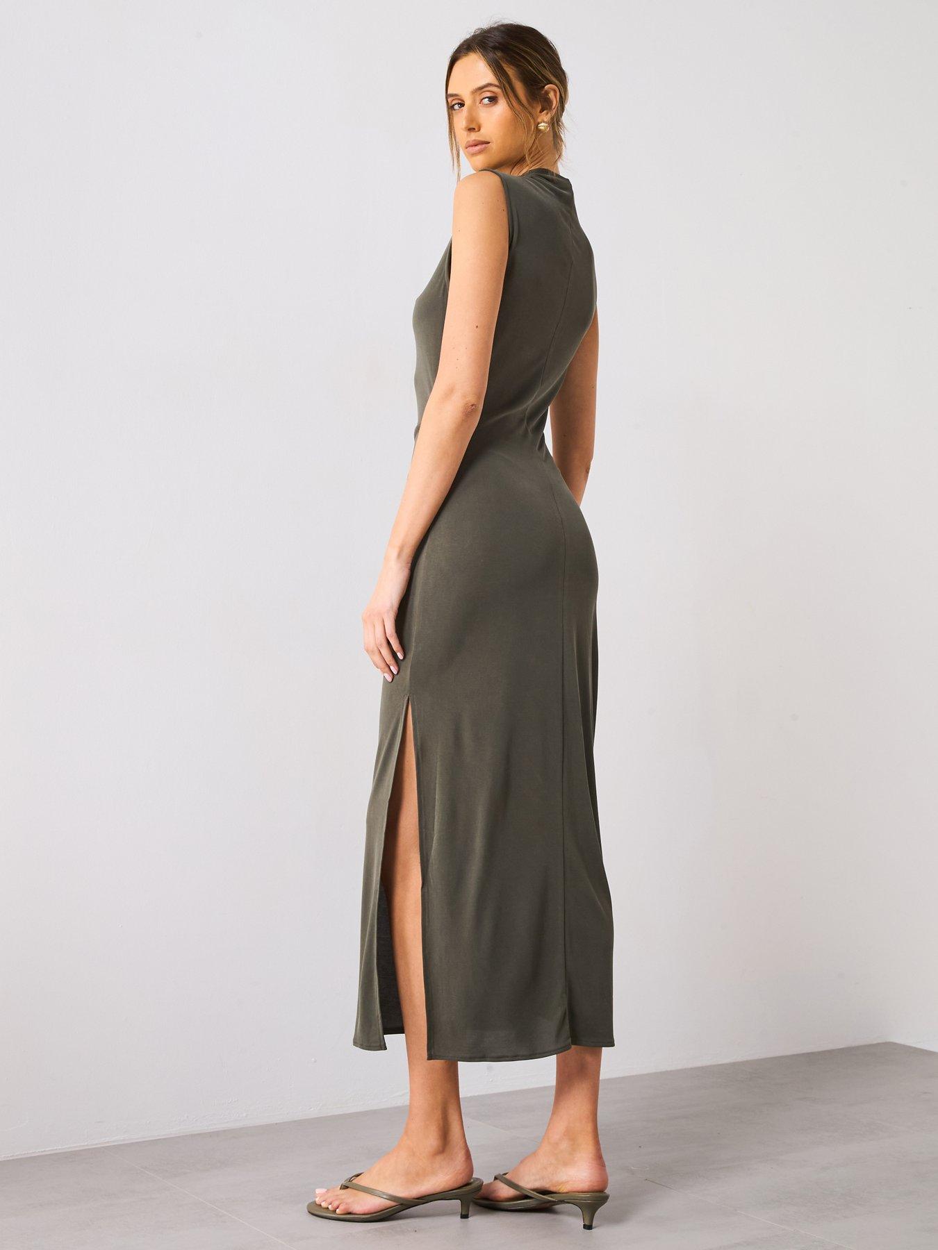 Image 2 of 4 of Mango Draped Neck Modal Dress - Green