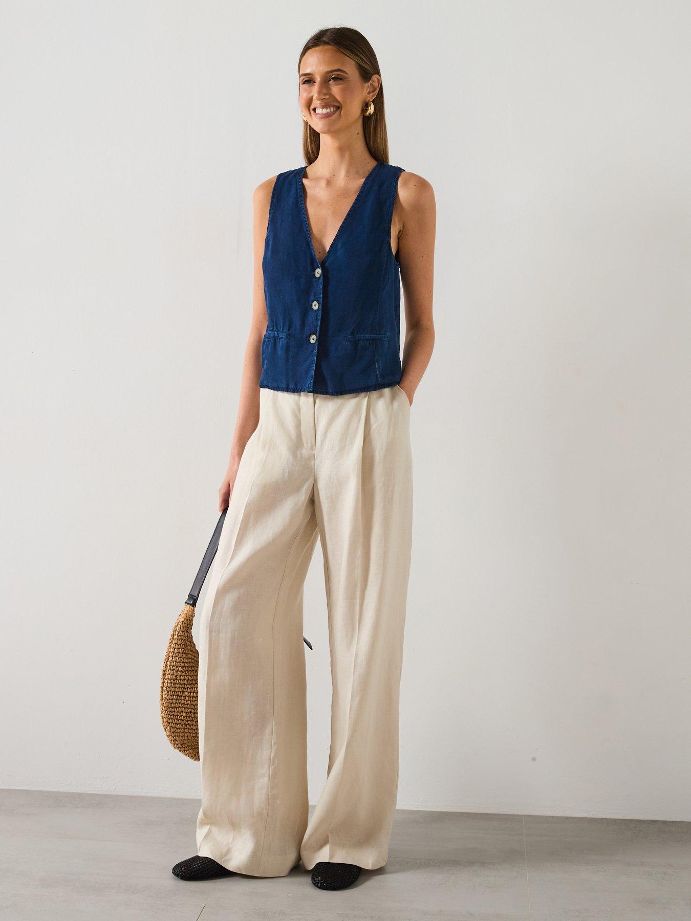  image of mango-denim-effect-lyocell-waistcoat-blue