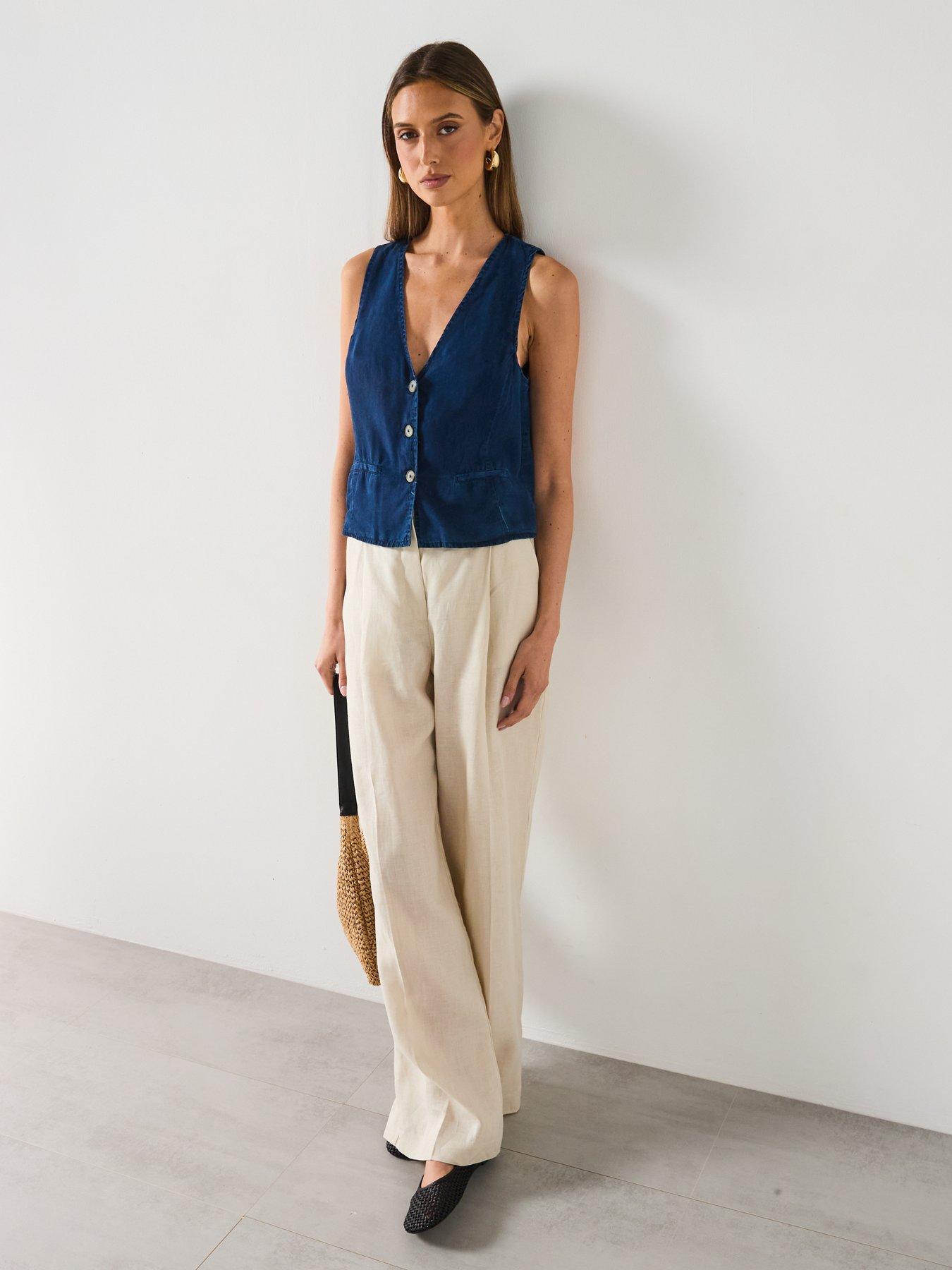  image of mango-denim-effect-lyocell-waistcoat-blue