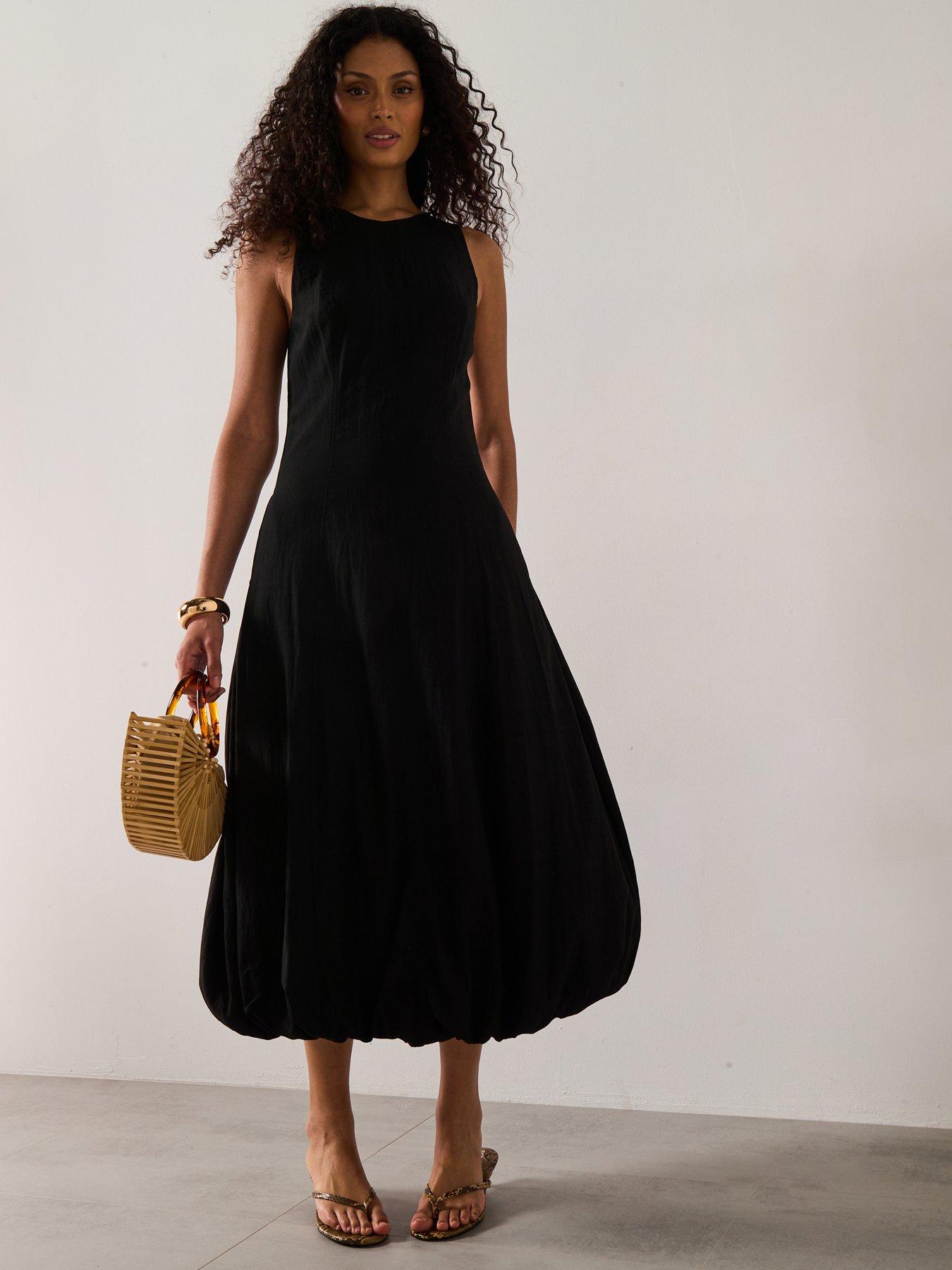 undefined Long Balloon Effect Dress - Black