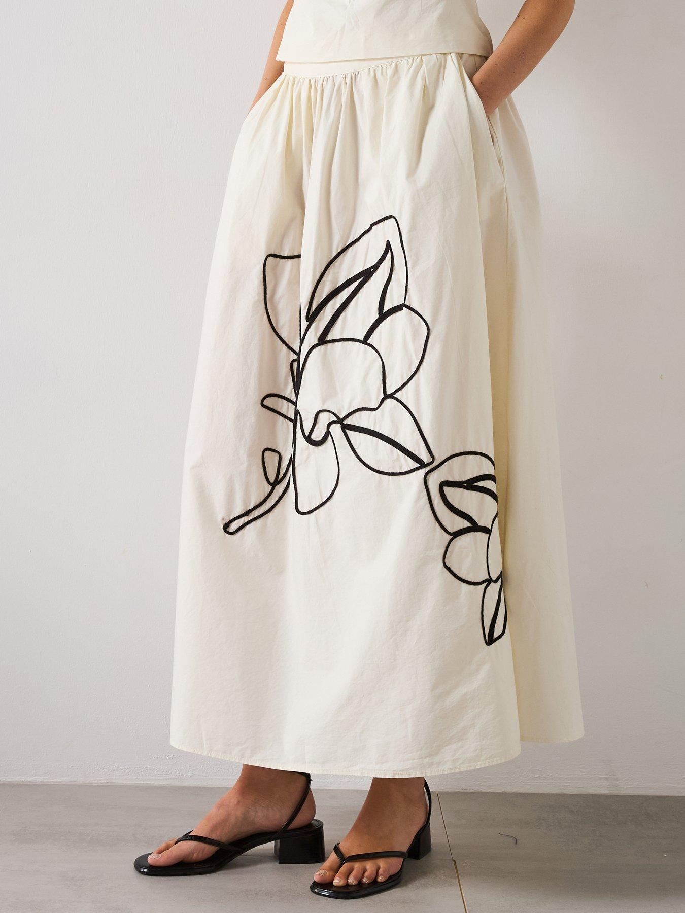 undefined Flower Embroidered Midi Skirt